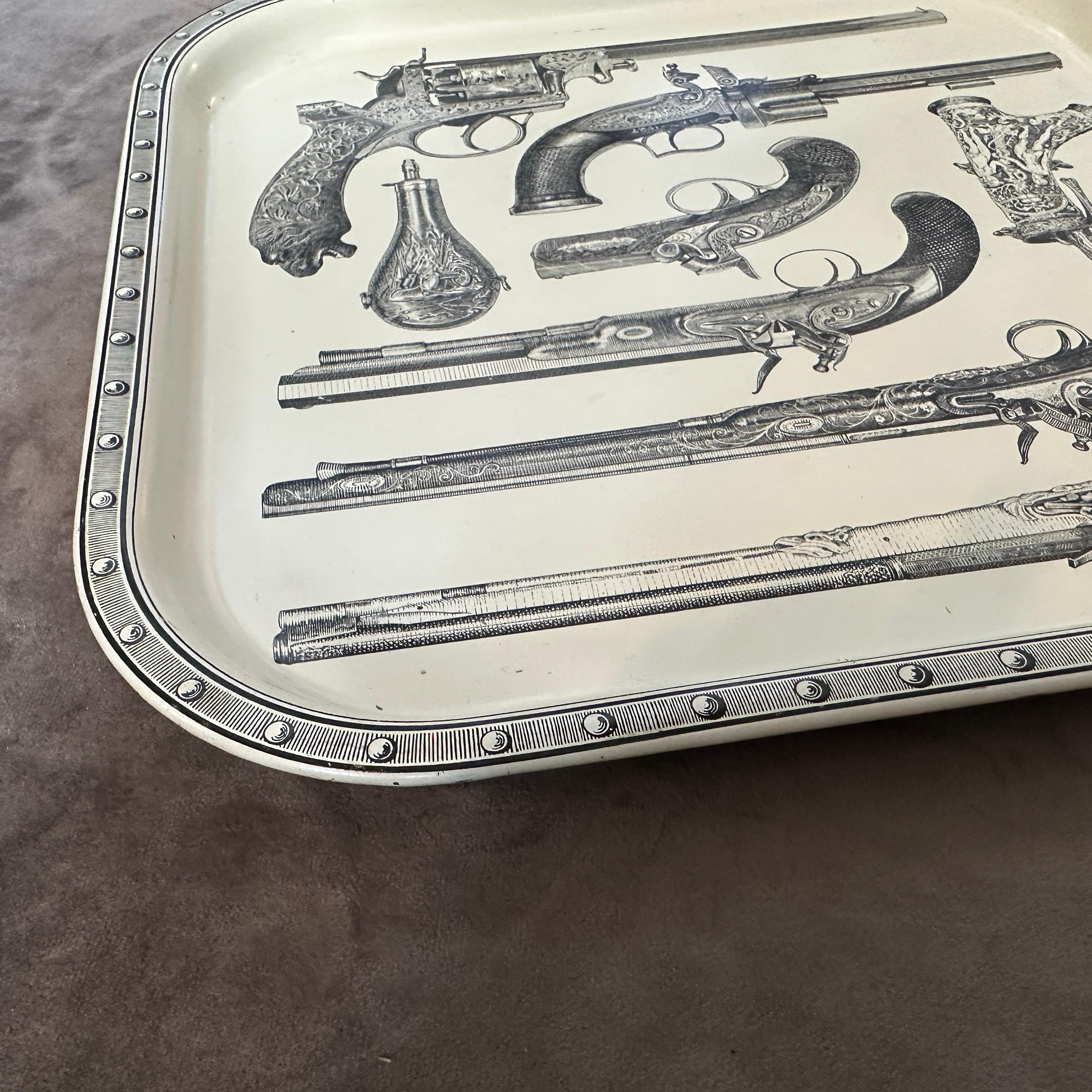 20th Century 1960s Mid-Century Modern Metal Antique Fire Arms Square Tray by Piero Fornasetti