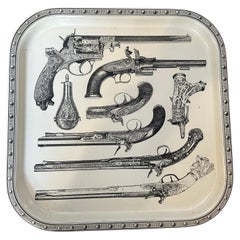 1960s Mid-Century Modern Metal Antique Fire Arms Square Tray by Piero Fornasetti
