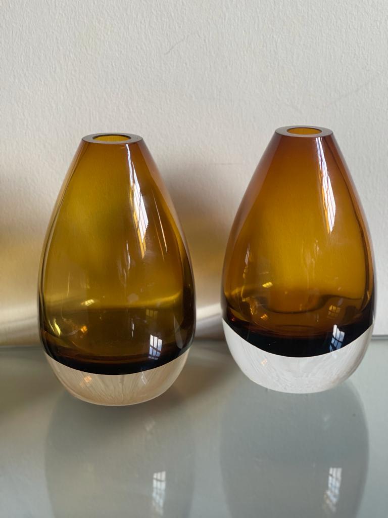 Pair of 20th-century vintage Italian brown Sommerso clear brown and amber shade vases in lovely condition. One is slightly darker than the other in tones.
Quite heavy with 1 weighing over 1.5 kg and the other 1.8 kg +
Measure: 39cm