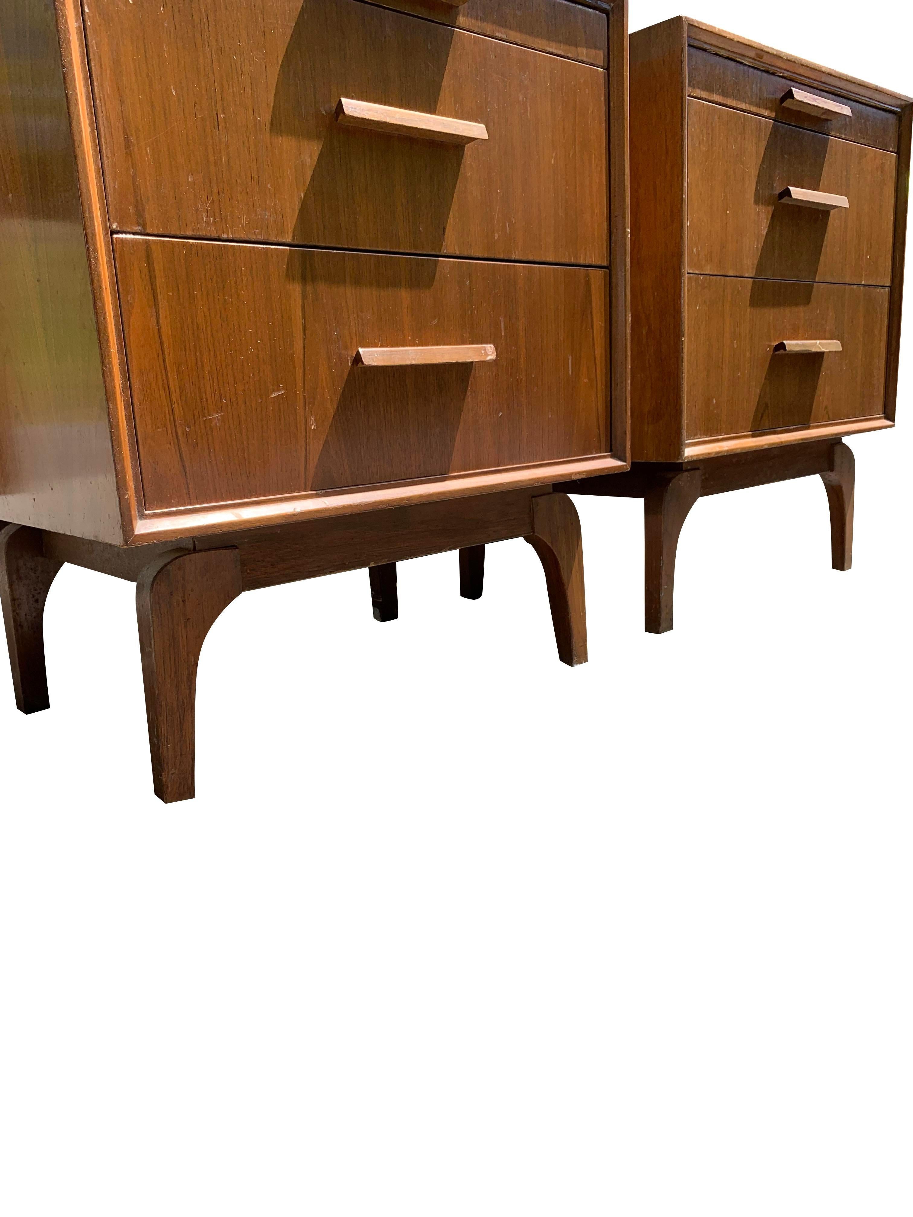 Wood 1960s Mid Century Modern Nightstands With Curved Legs and Tray Drawer - a Pair