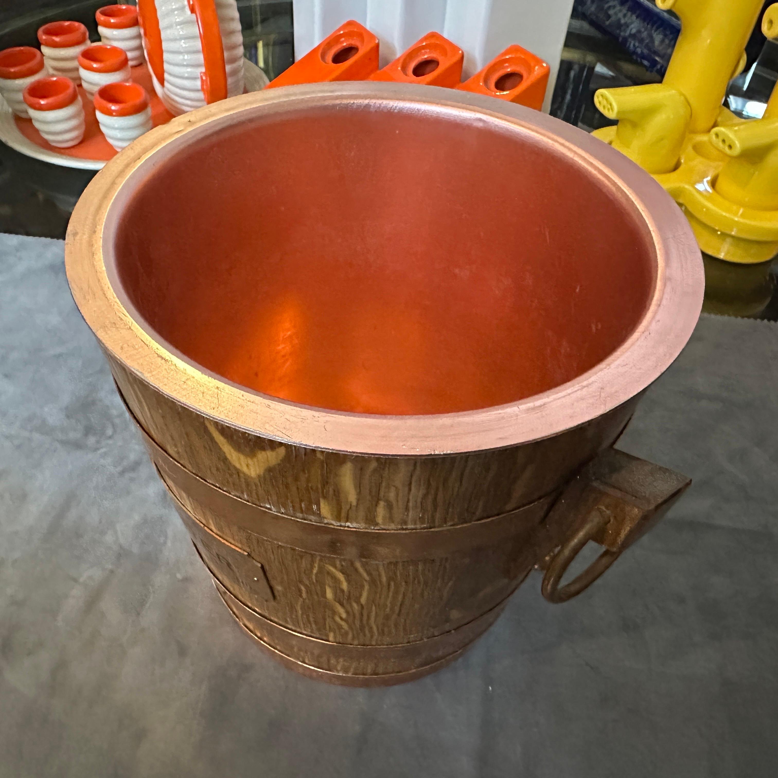 1960s Mid-Century Modern Oak and Copper French Wine Cooler by Champagne Rouyer For Sale 4