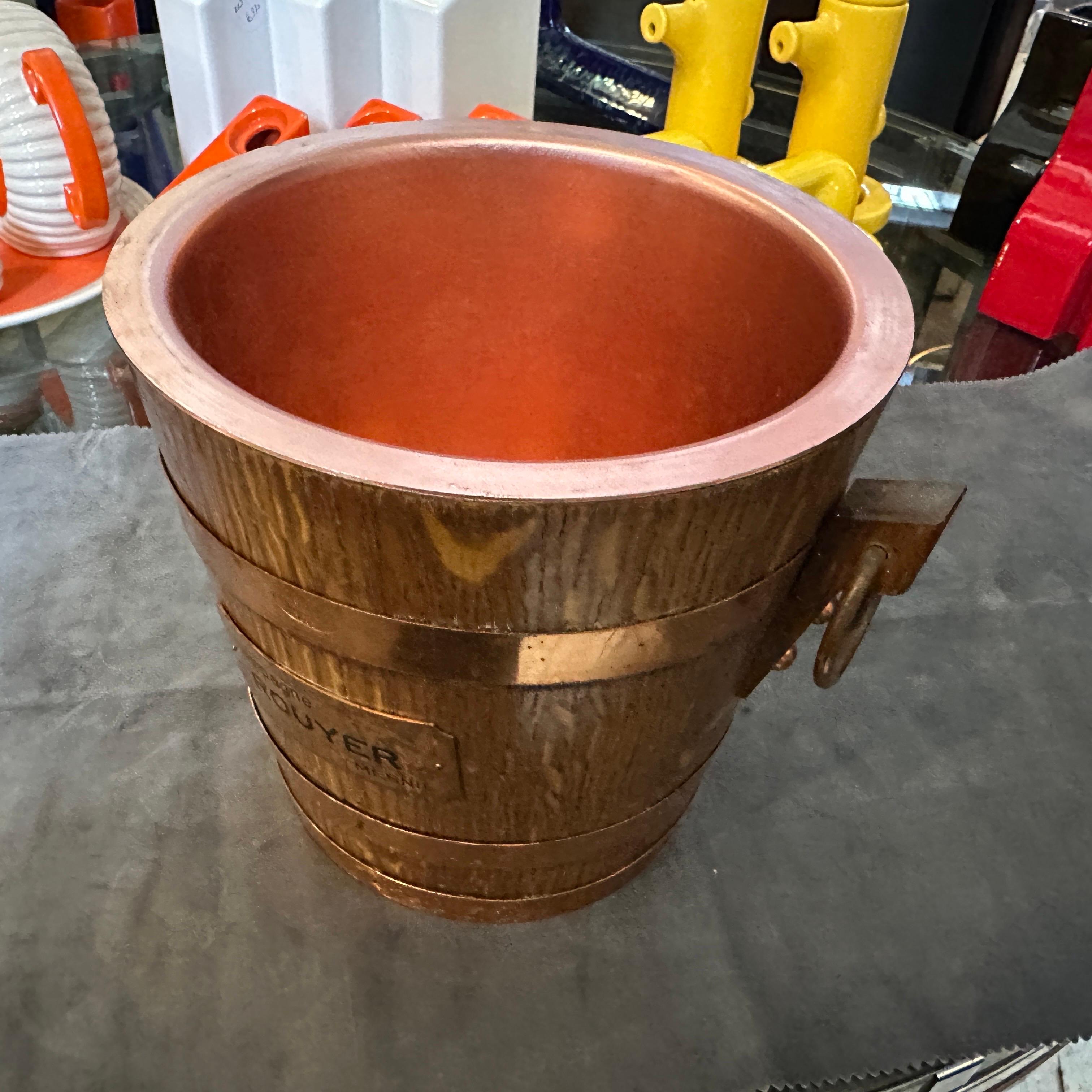 Hand-Crafted 1960s Mid-Century Modern Oak and Copper French Wine Cooler by Champagne Rouyer For Sale