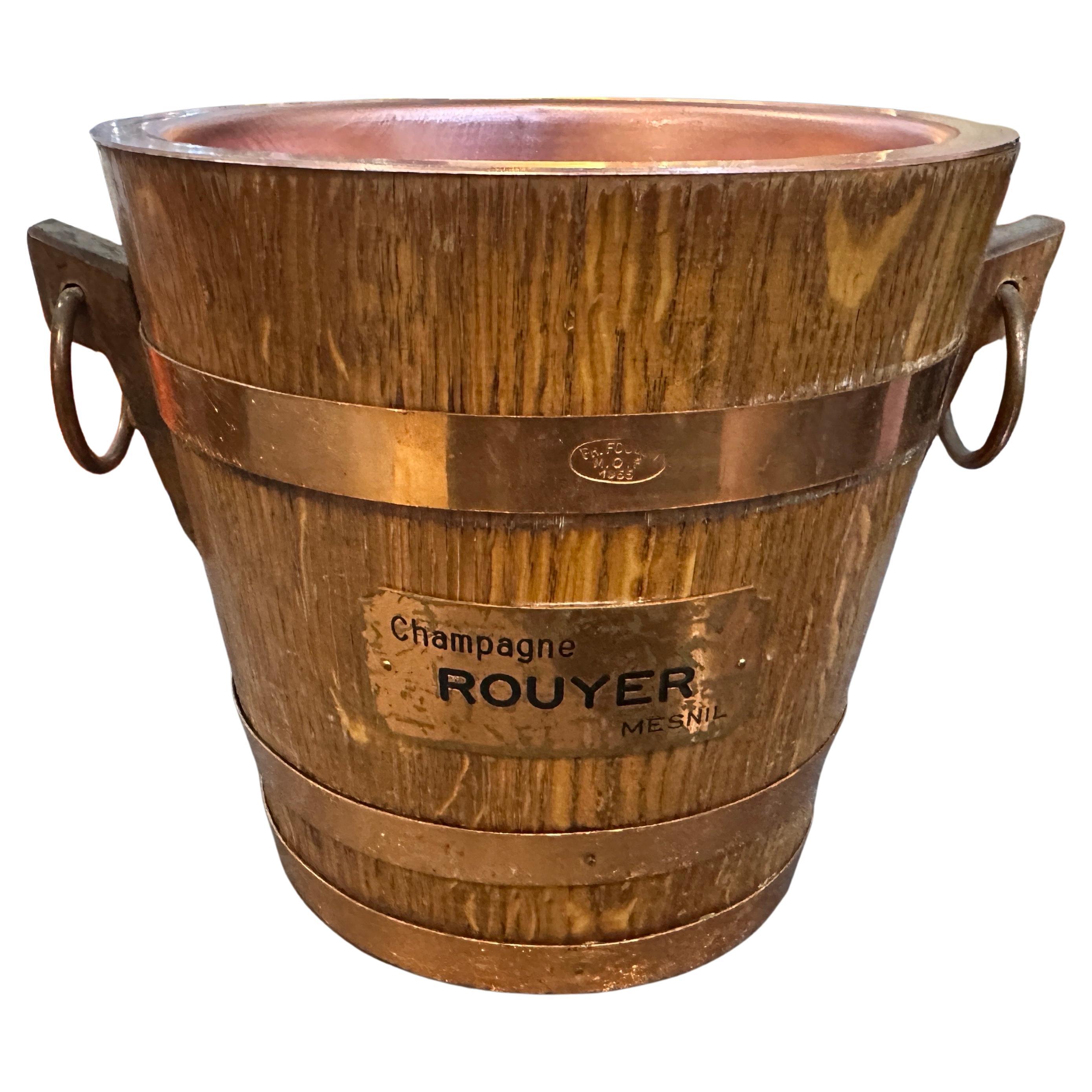 1960s Mid-Century Modern Oak and Copper French Wine Cooler by Champagne Rouyer For Sale