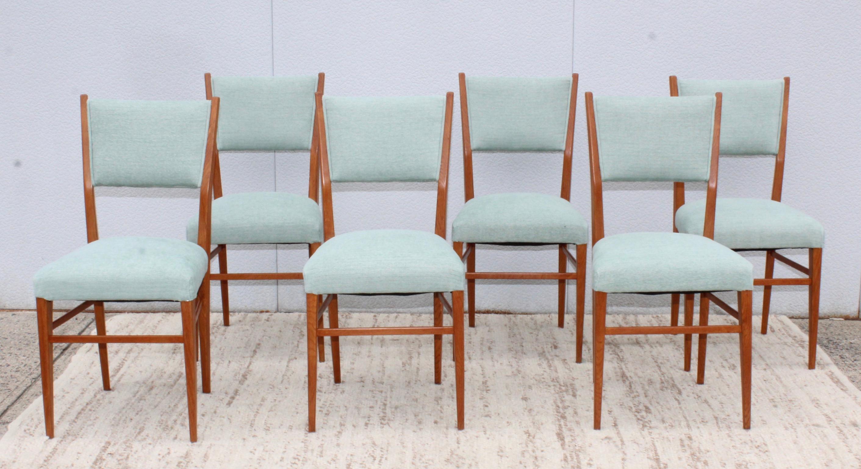 Chenille 1960's Mid-Century Modern Oak Italian Dining Chairs