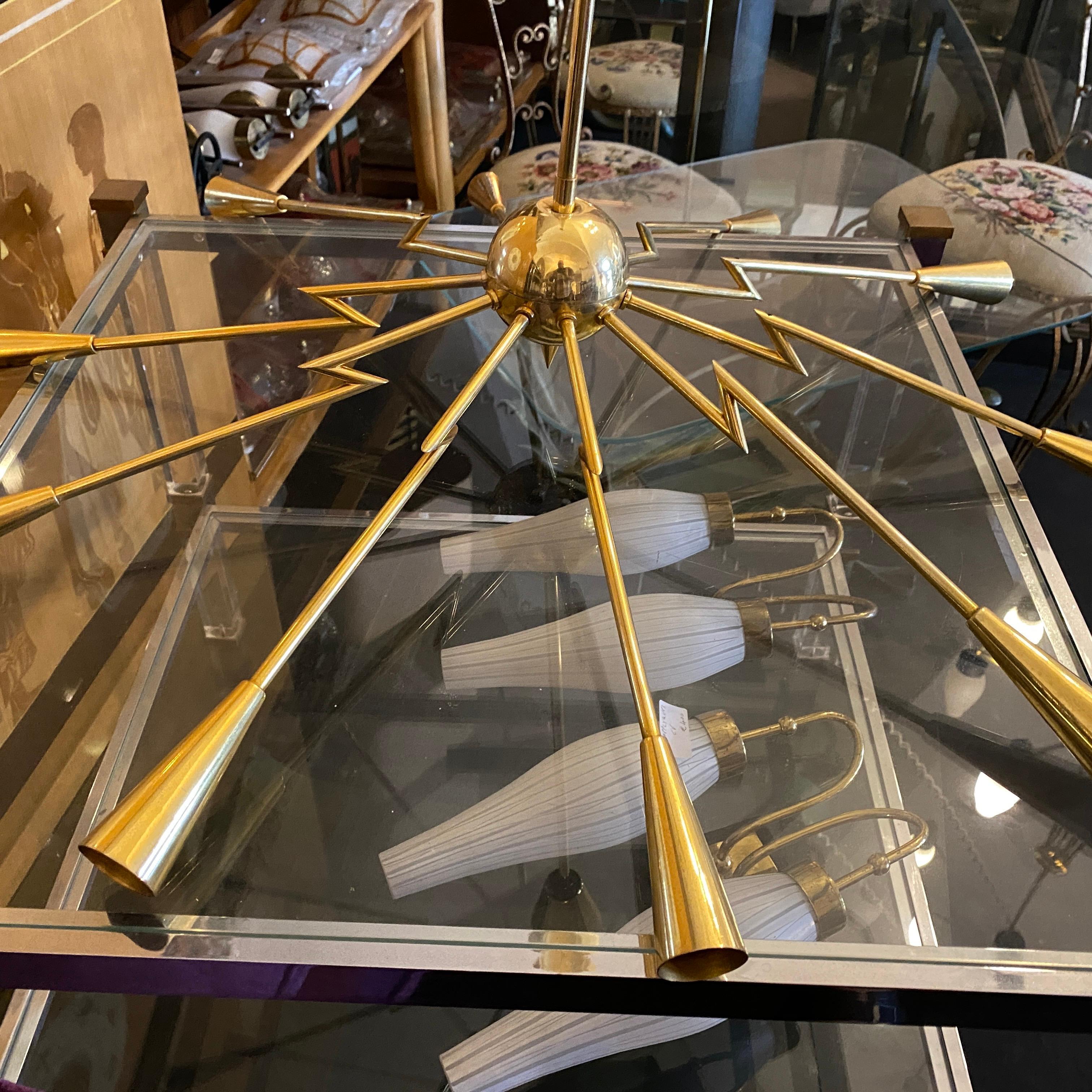 1960s Mid-Century Modern Oscar Torlasco Attributed Sputnik Brass Chandelier 5