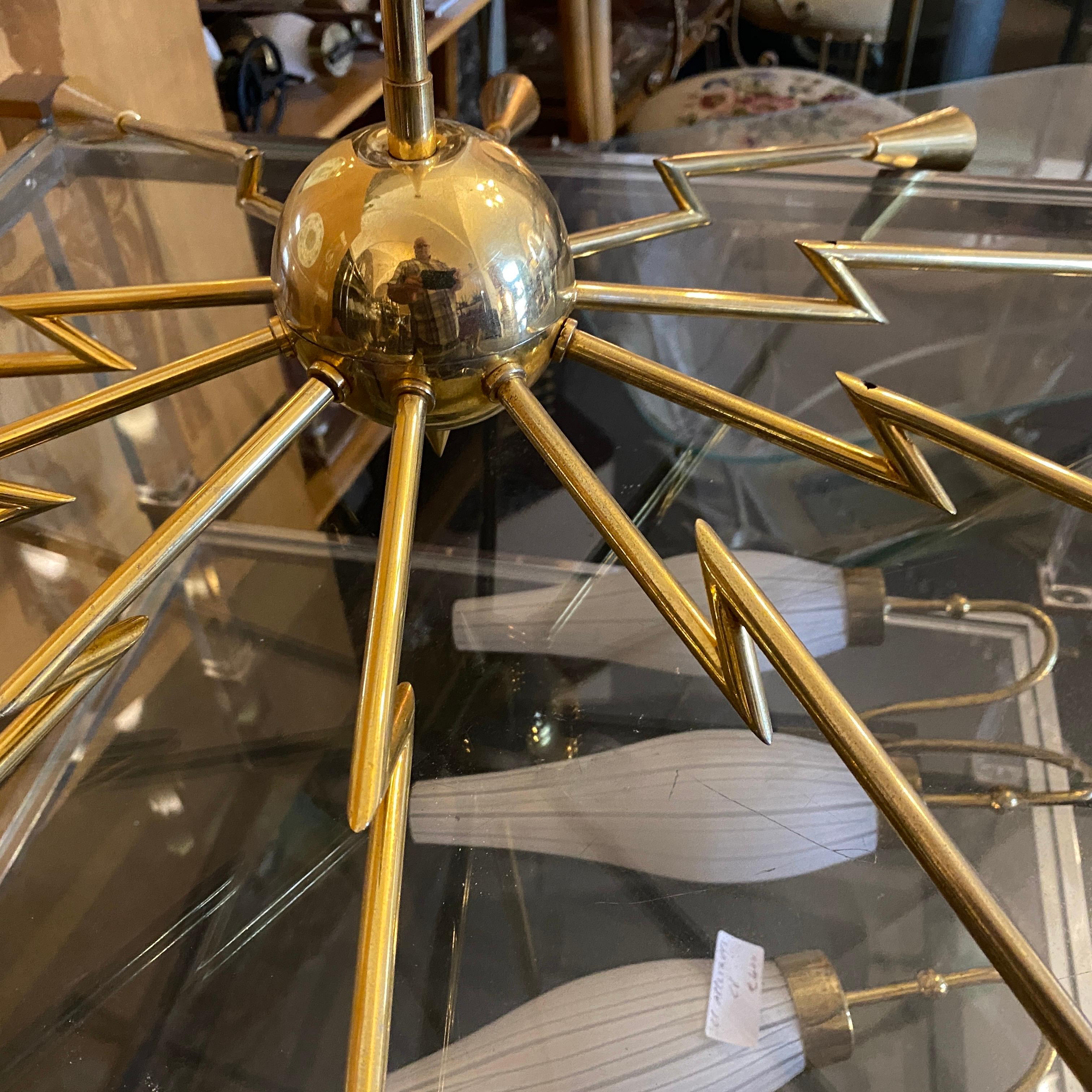 1960s Mid-Century Modern Oscar Torlasco Attributed Sputnik Brass Chandelier 9