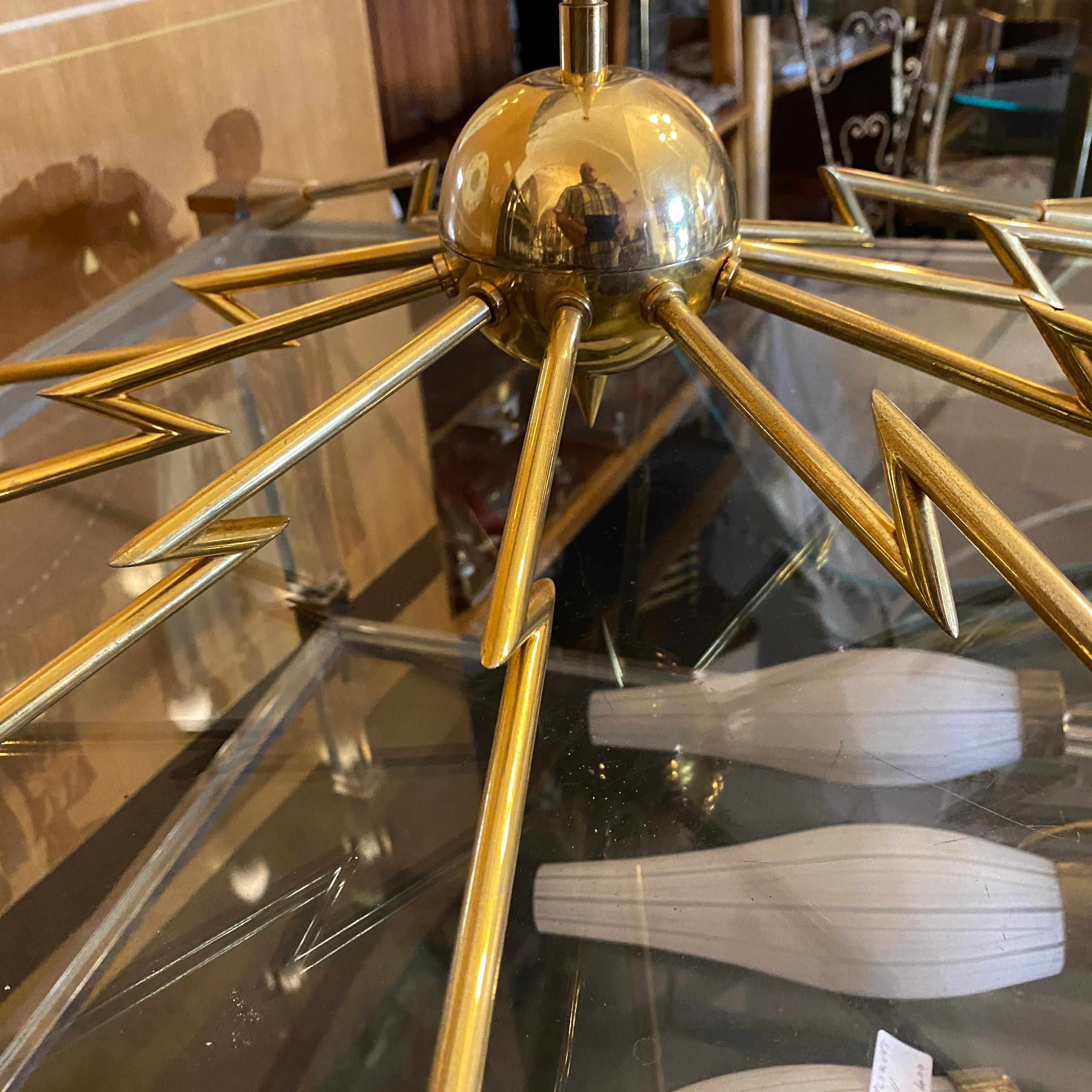 1960s Mid-Century Modern Oscar Torlasco Attributed Sputnik Brass Chandelier 12