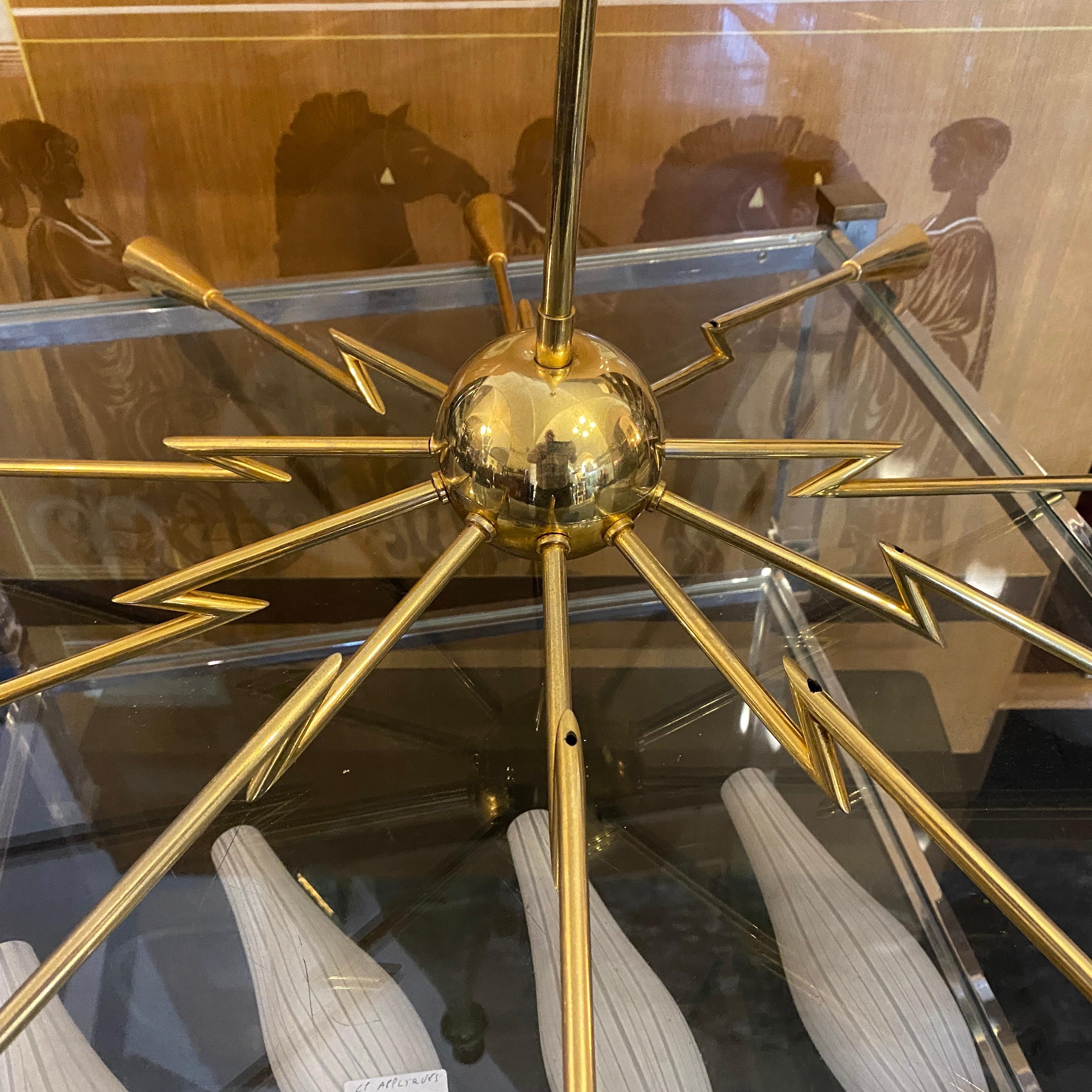 Italian 1960s Mid-Century Modern Oscar Torlasco Attributed Sputnik Brass Chandelier