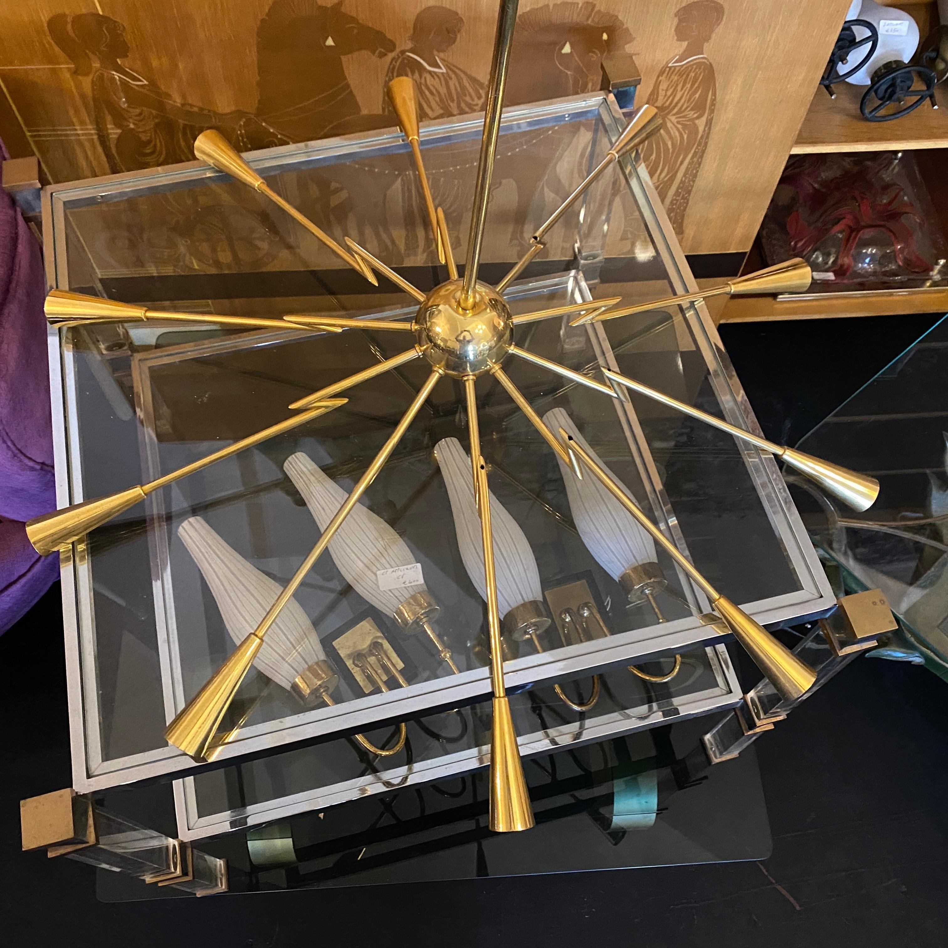 1960s Mid-Century Modern Oscar Torlasco Attributed Sputnik Brass Chandelier 2