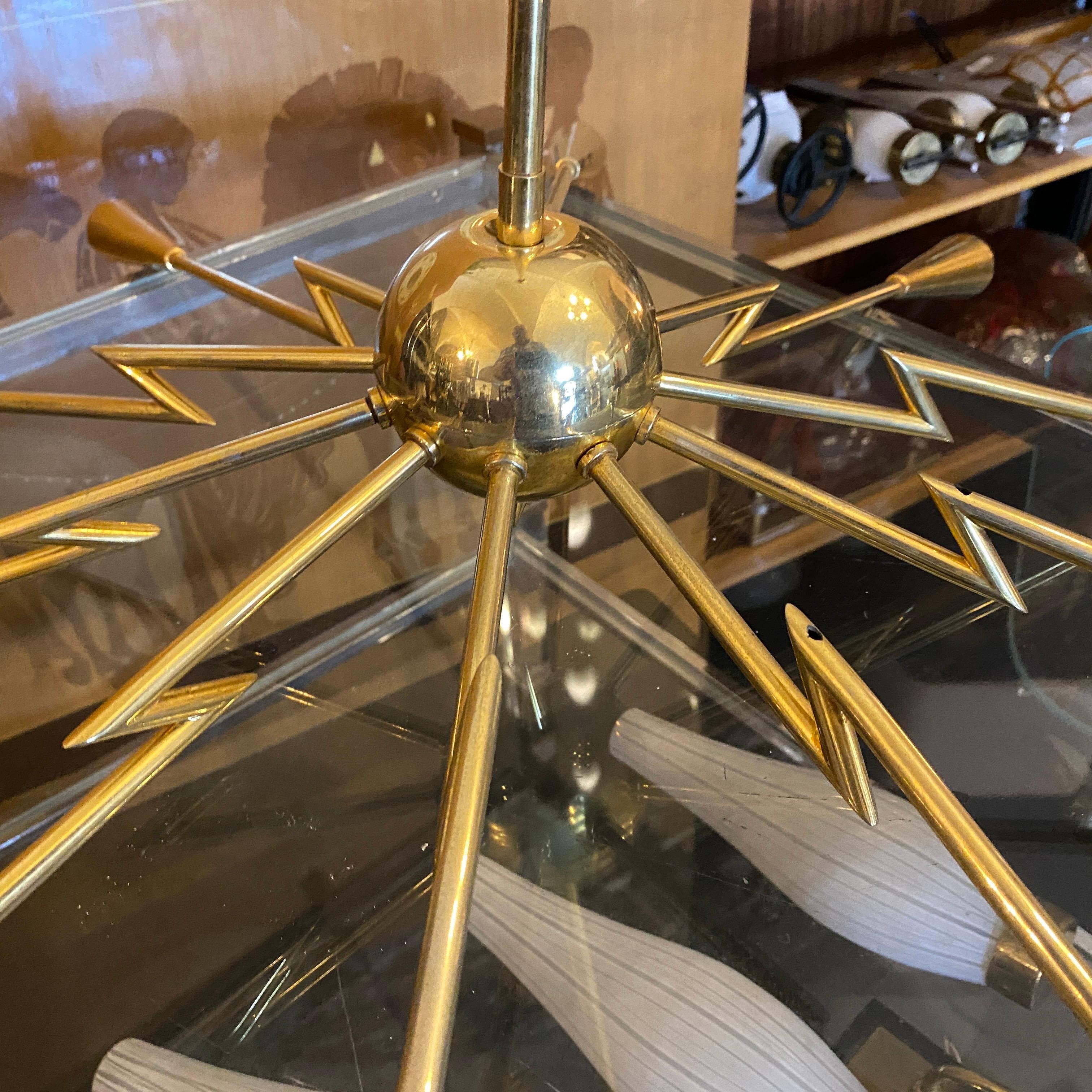 1960s Mid-Century Modern Oscar Torlasco Attributed Sputnik Brass Chandelier 3