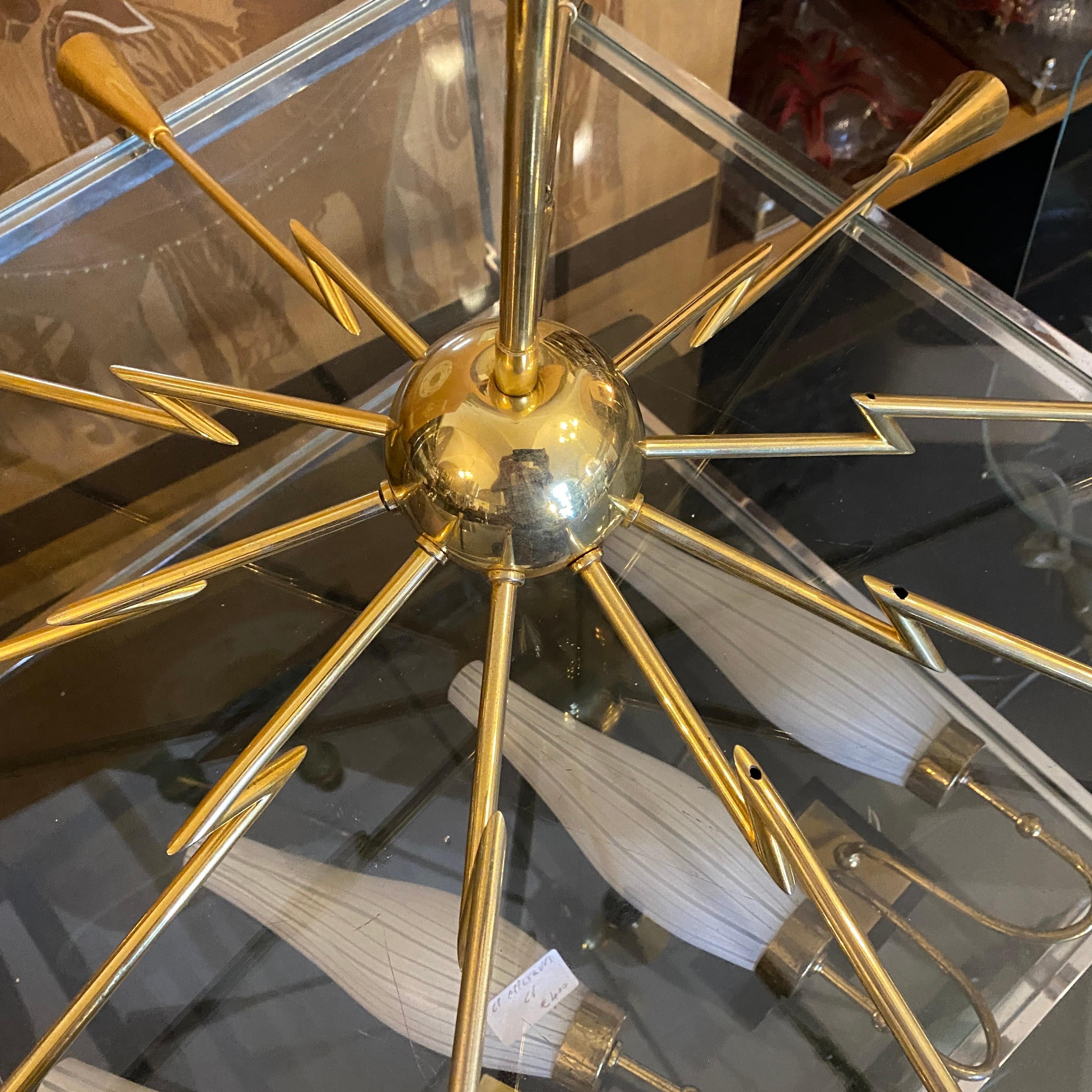 1960s Mid-Century Modern Oscar Torlasco Attributed Sputnik Brass Chandelier 4