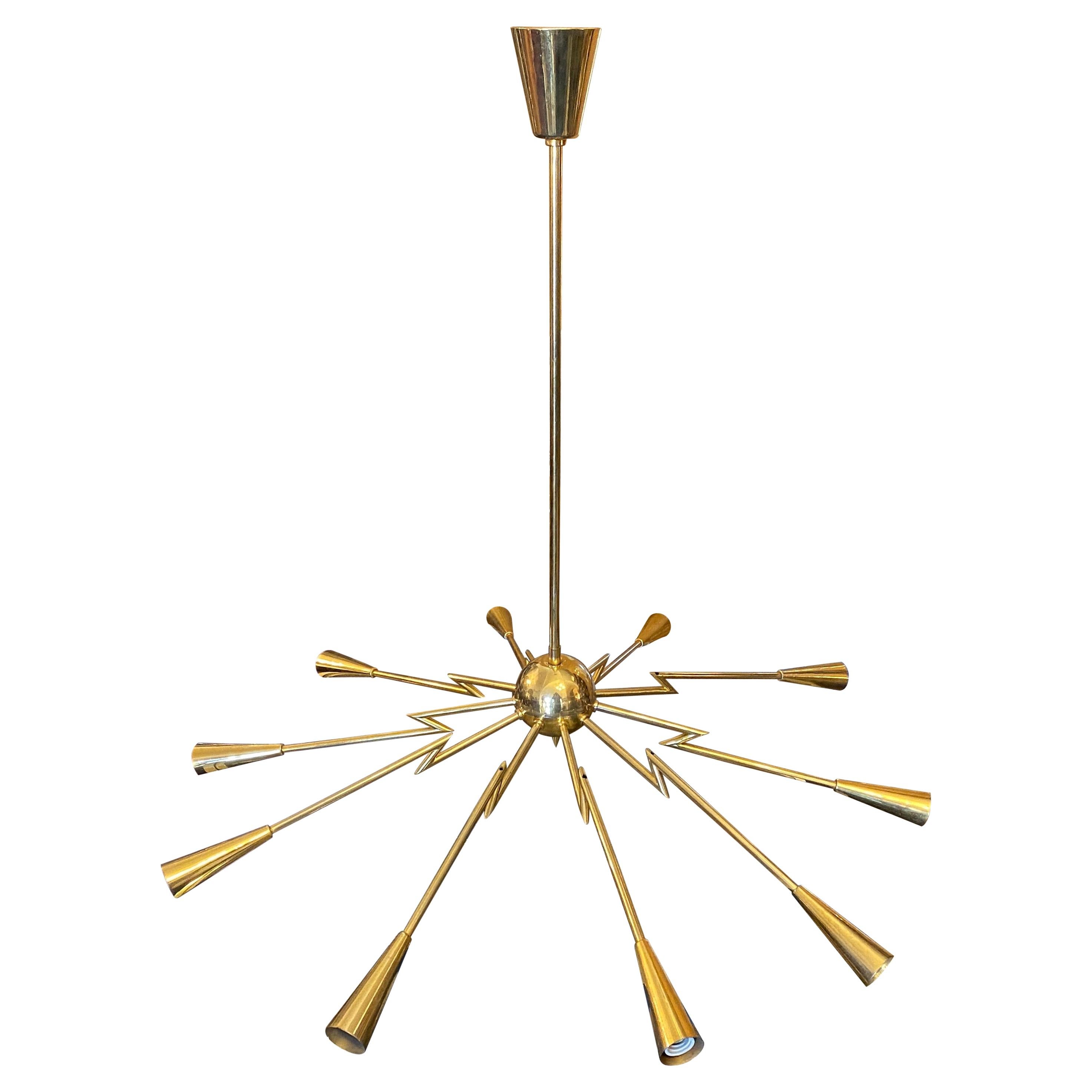 1960s Mid-Century Modern Oscar Torlasco Attributed Sputnik Brass Chandelier