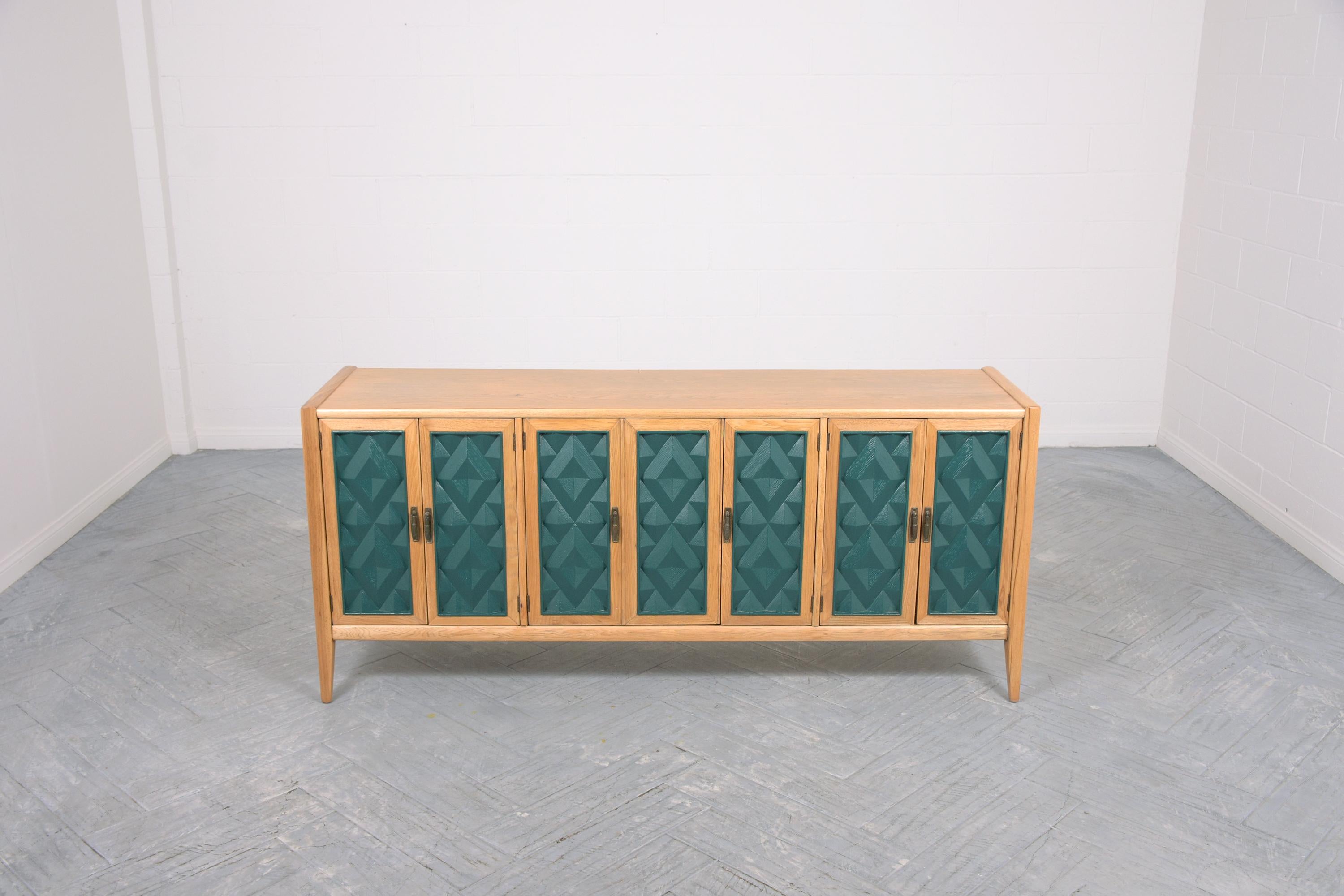 Immerse yourself in the sophistication of the 1960s with our Mid-Century Modern Lacquer-Painted Cabinet, a masterpiece of design and craftsmanship. This vintage sideboard, expertly hand-crafted from high-quality walnut, has been meticulously