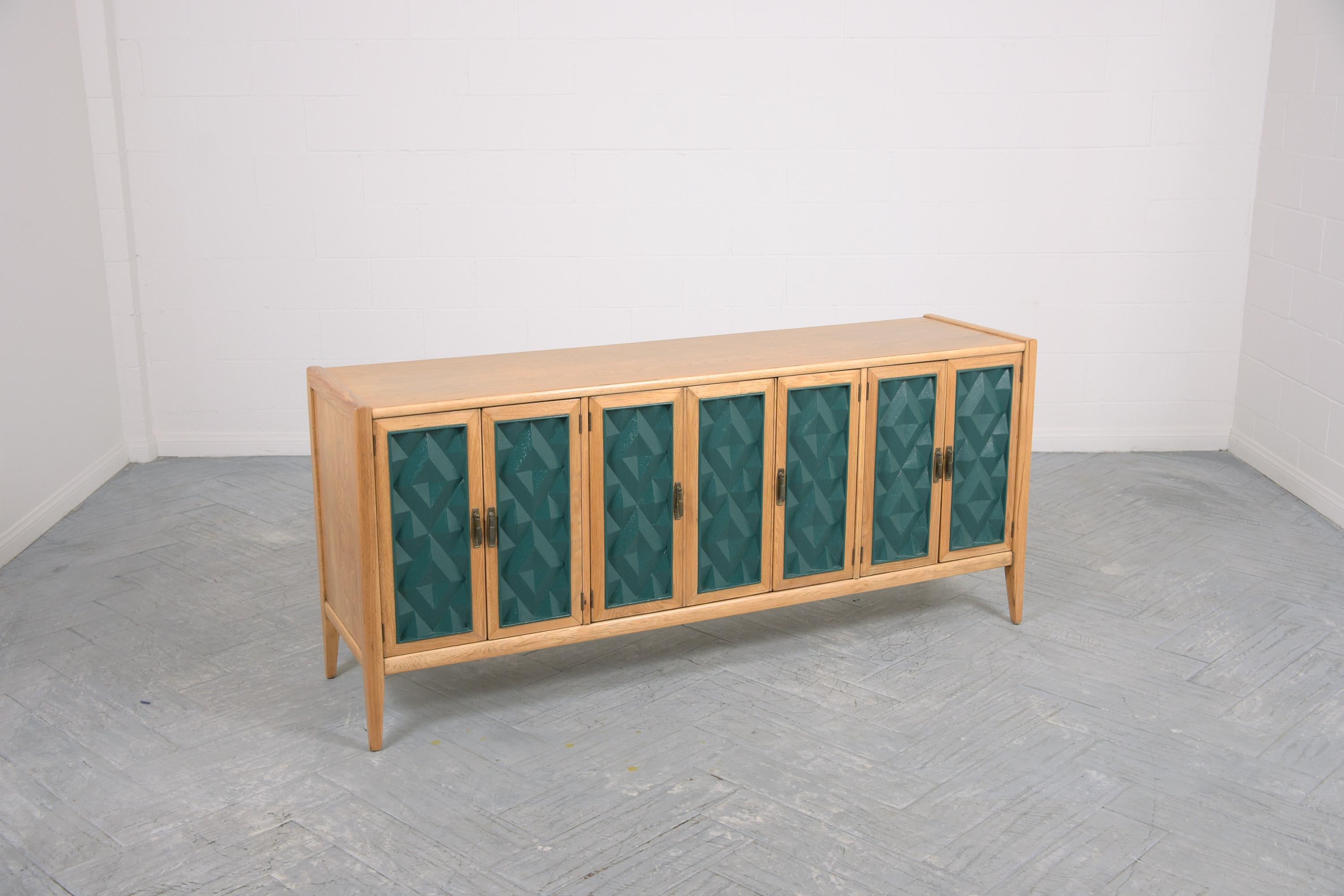 Mid-20th Century 1960s Mid-Century Modern Green Diamond Panel Cabinet in Lacquered Walnut For Sale