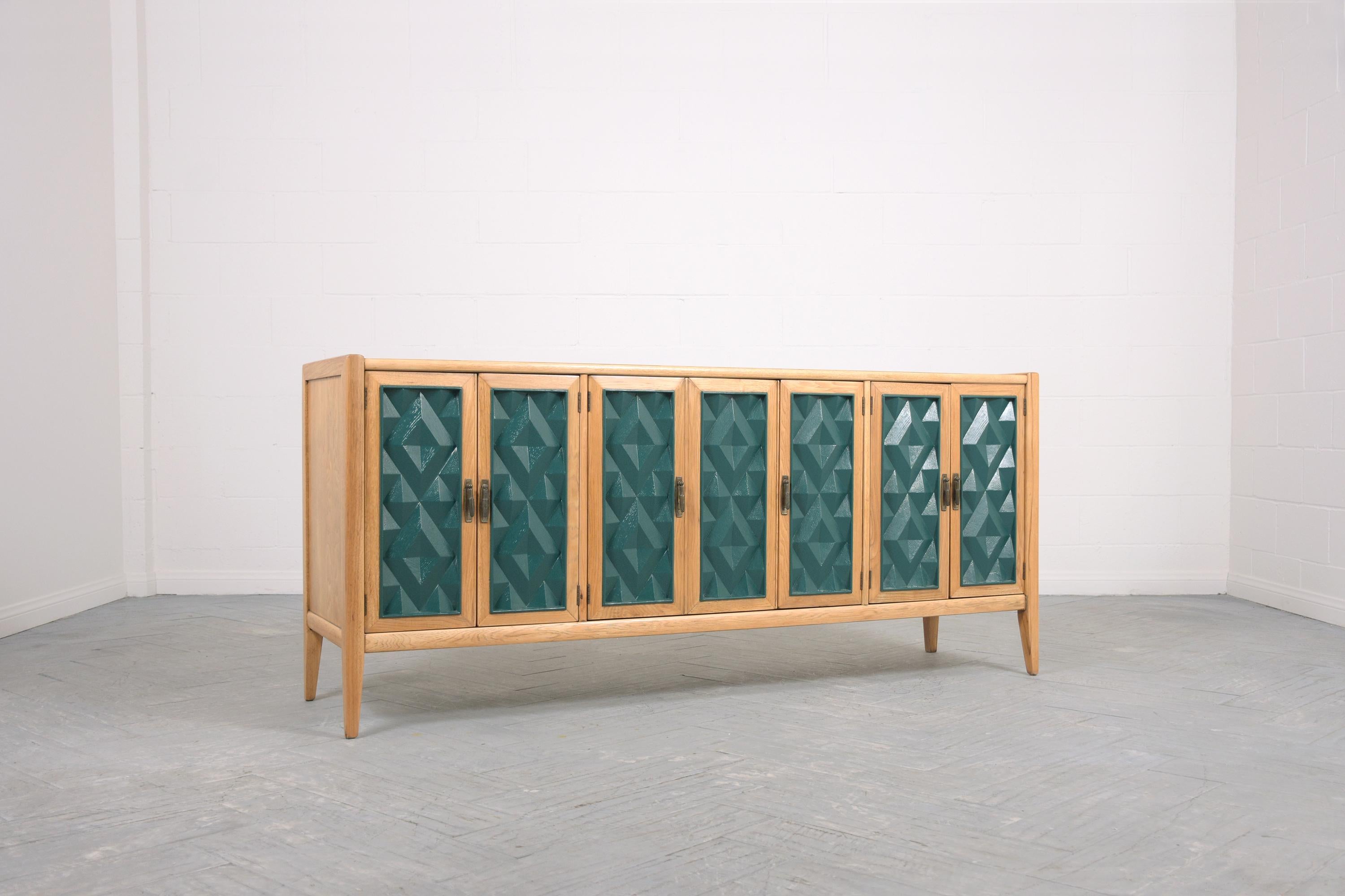 1960s Mid-Century Modern Green Diamond Panel Cabinet in Lacquered Walnut For Sale 1