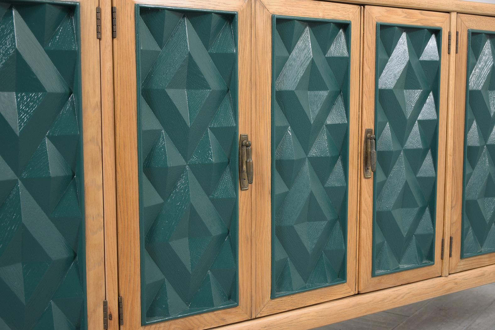 1960s Mid-Century Modern Green Diamond Panel Cabinet in Lacquered Walnut For Sale 2