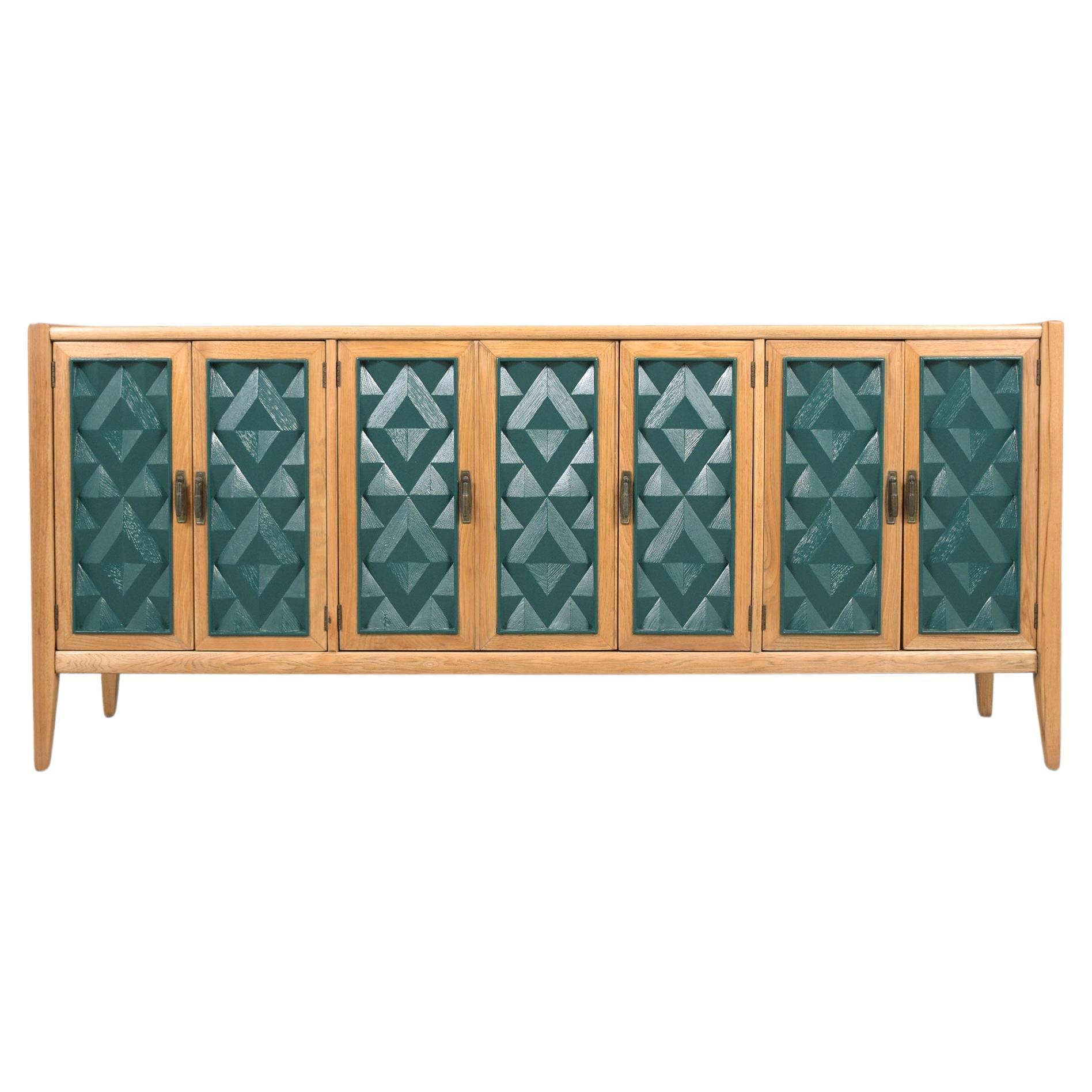1960s Mid-Century Modern Green Diamond Panel Cabinet in Lacquered Walnut For Sale