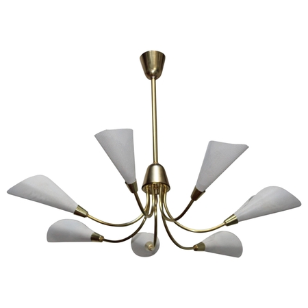 1960s Mid-Century Modern Perforated Shades and Brass French Chandelier