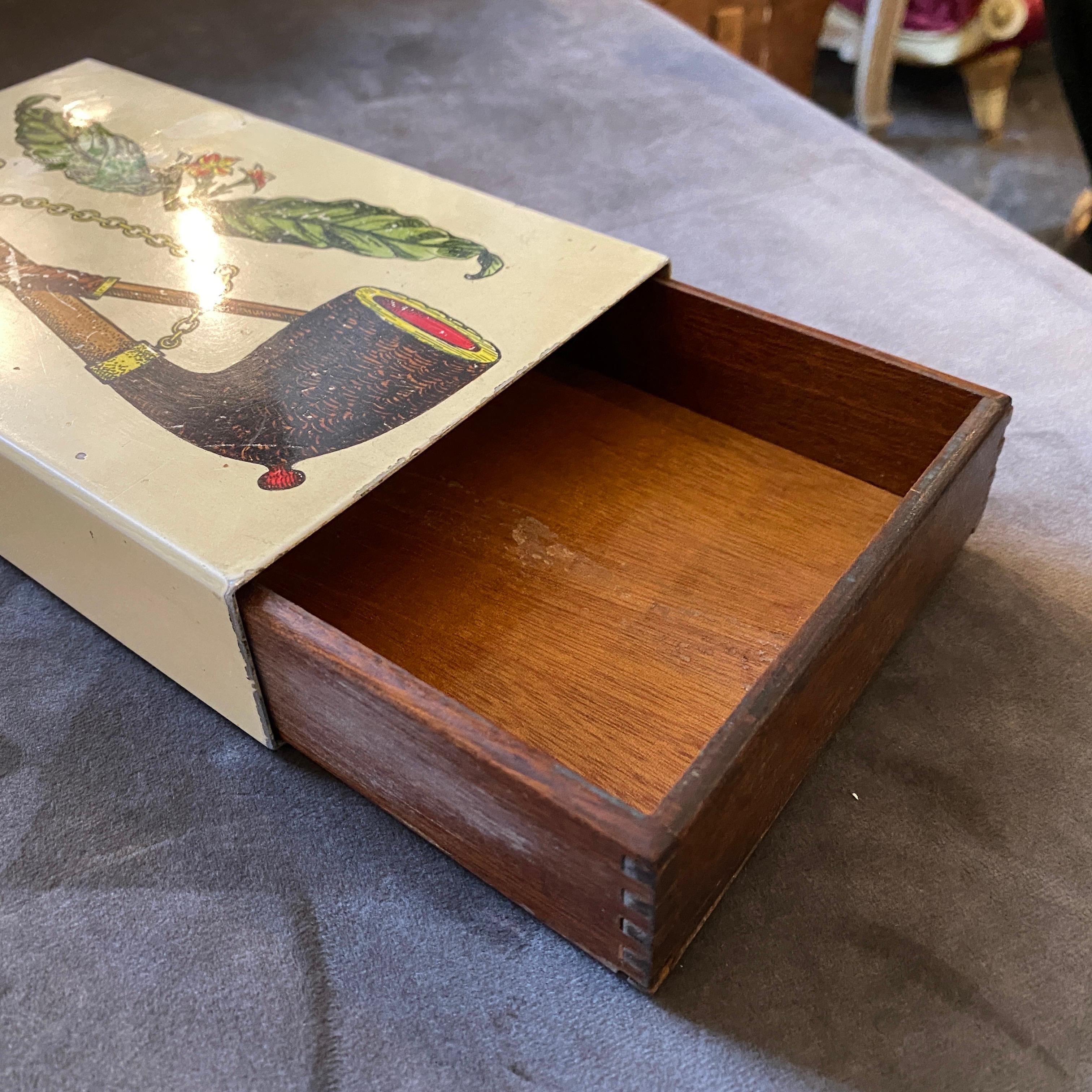 Enameled 1960s Mid-Century Modern Piero Fornasetti Cigarette Box
