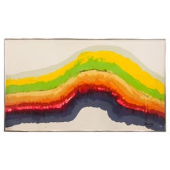 1960s Mid-Century Modern Rainbow Signed Abstract Canvas Painting by Gurrey
