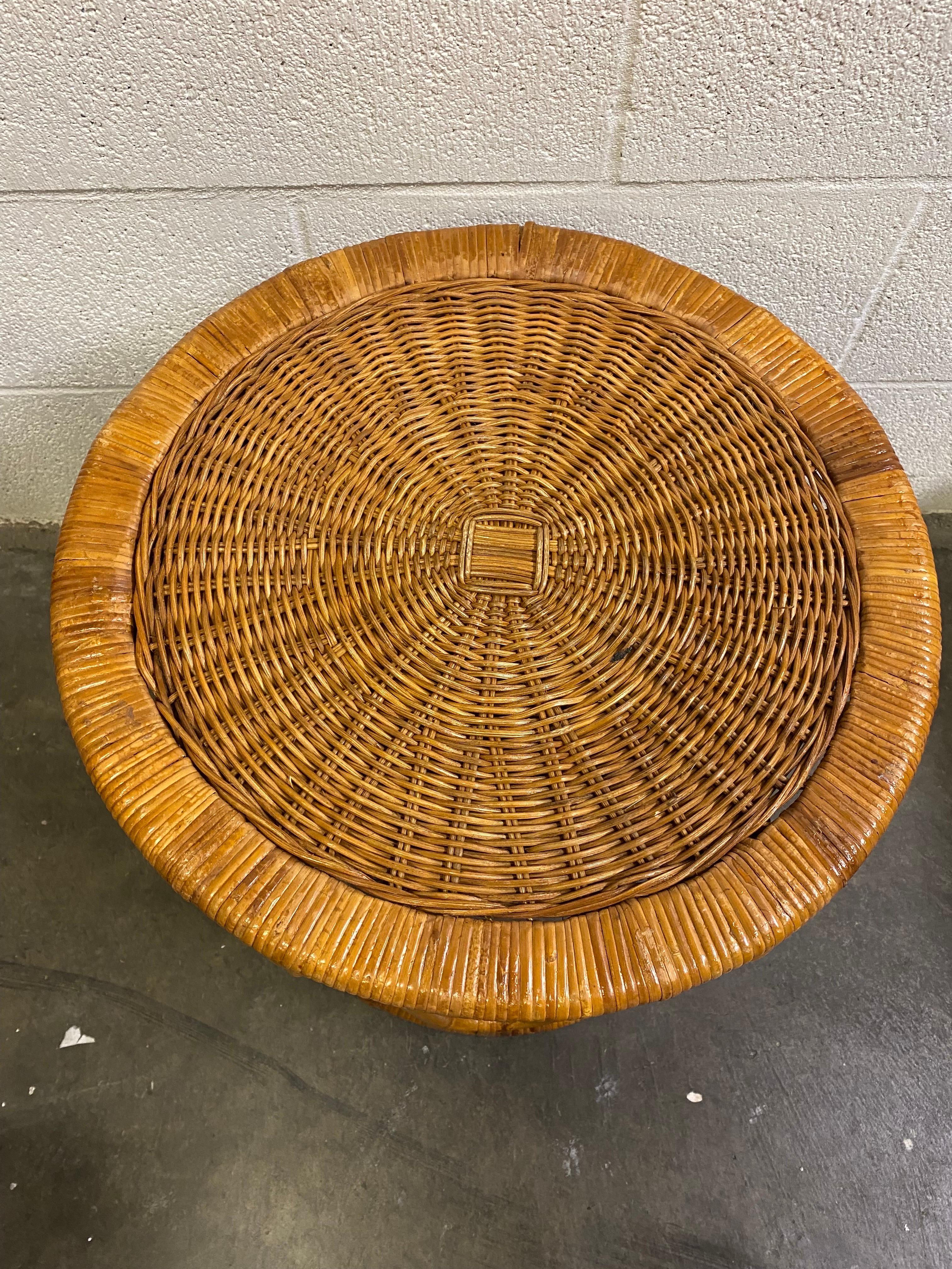 American 1960s Mid-Century Modern Rattan and Bamboo Stool
