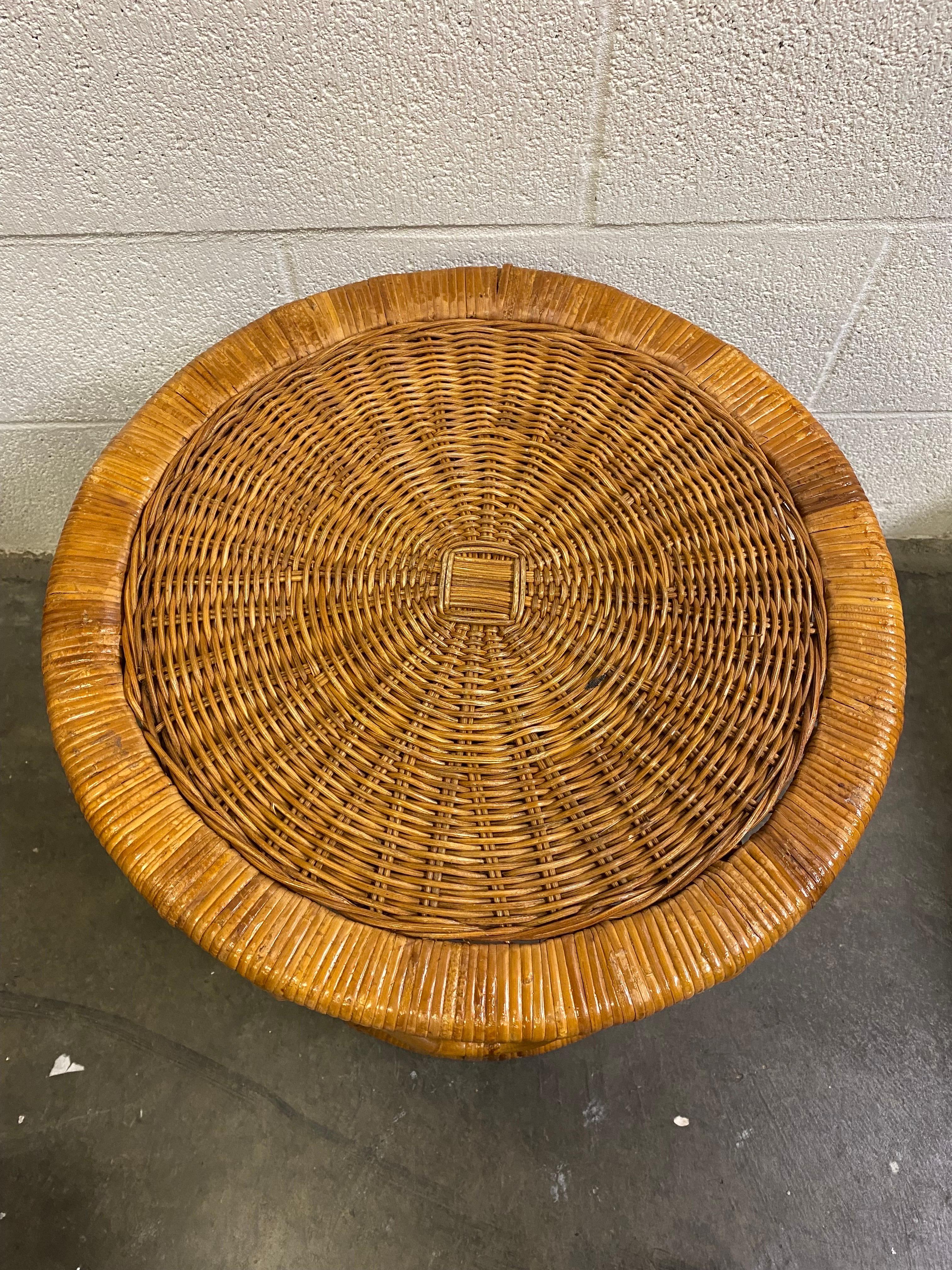 1960s Mid-Century Modern Rattan and Bamboo Stool In Good Condition In San Carlos, CA