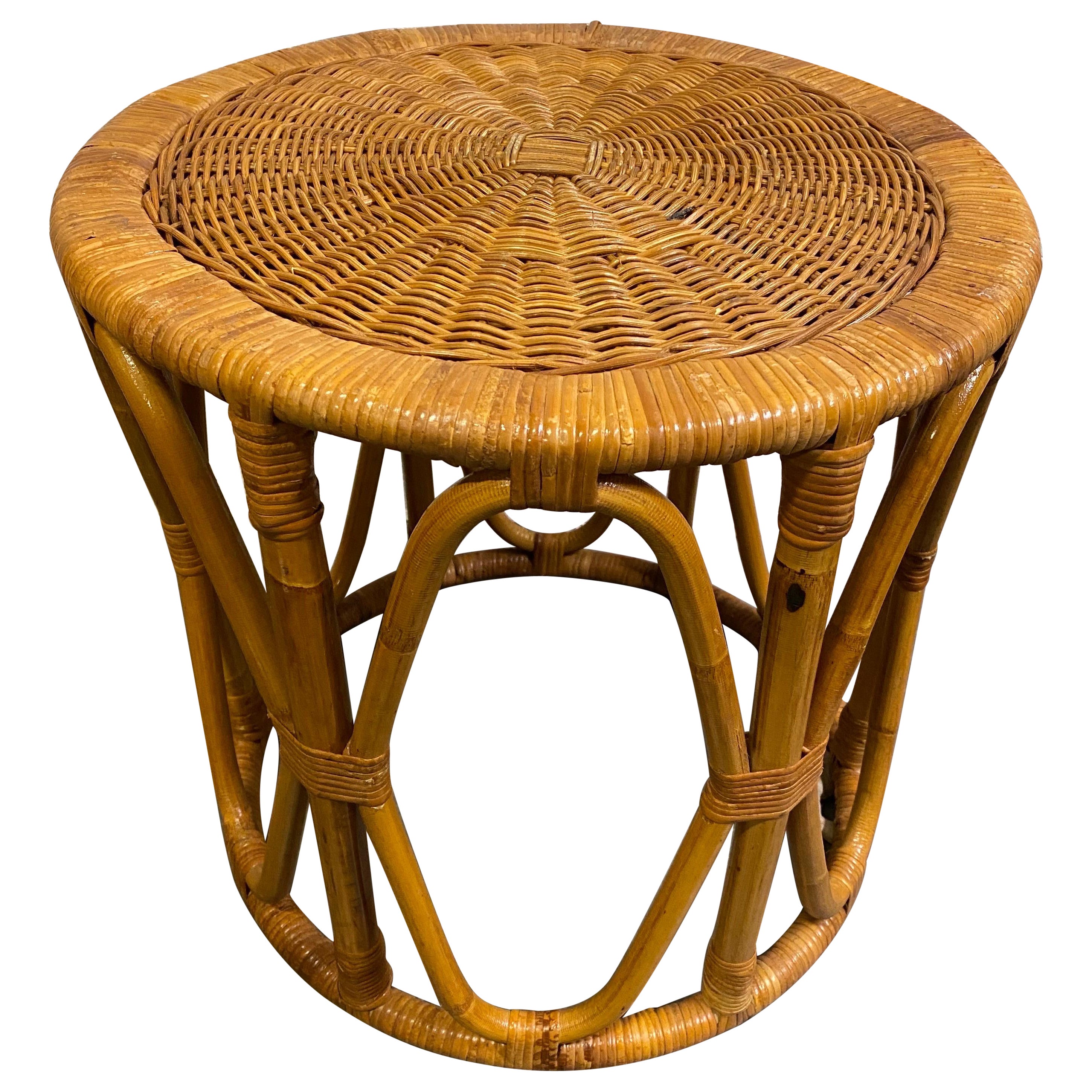1960s Mid-Century Modern Rattan and Bamboo Stool