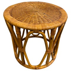 Vintage 1960s Mid-Century Modern Rattan and Bamboo Stool