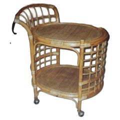 1960's Mid Century Modern Rattan Serving Trolley/ Bar Cart on Wheels