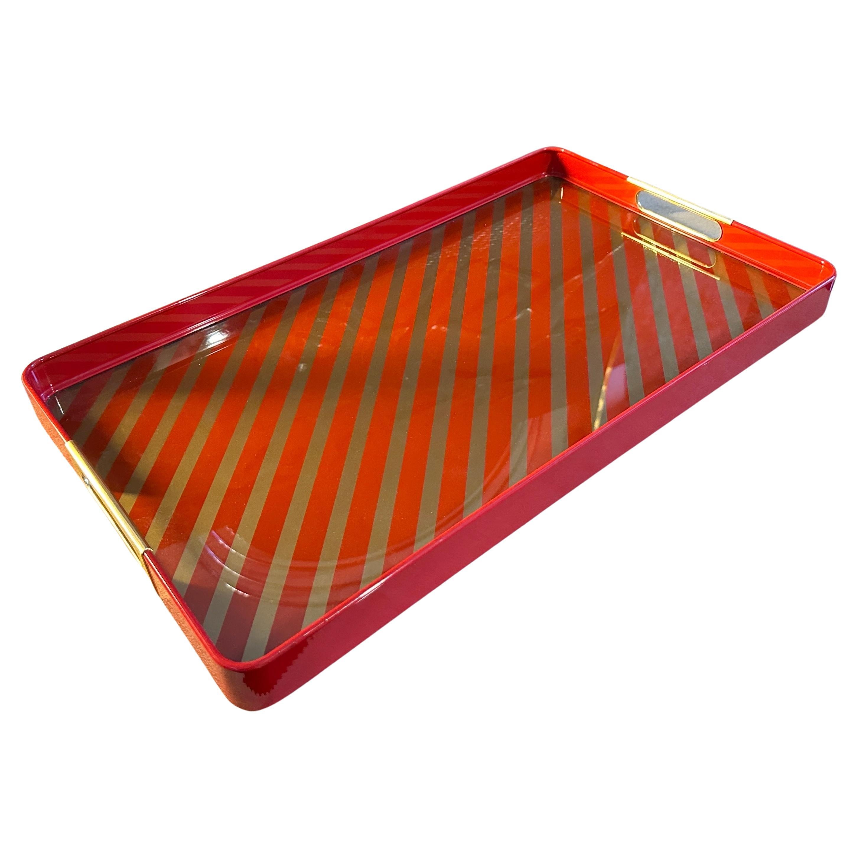 1960s Mid-Century Modern Red and Gold Painted Metal Rectangular Italian Tray For Sale