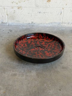 1960s Mid-Century Modern Red Fat Lava Glaze Ceramic Plate