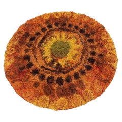 Tappeto circolare inglese Shagpile Rya Sun Design del 1960 Mid Century Modern Retro