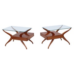 1960's Mid-Century Modern Sculptural Side Tables With Floating Glass Top