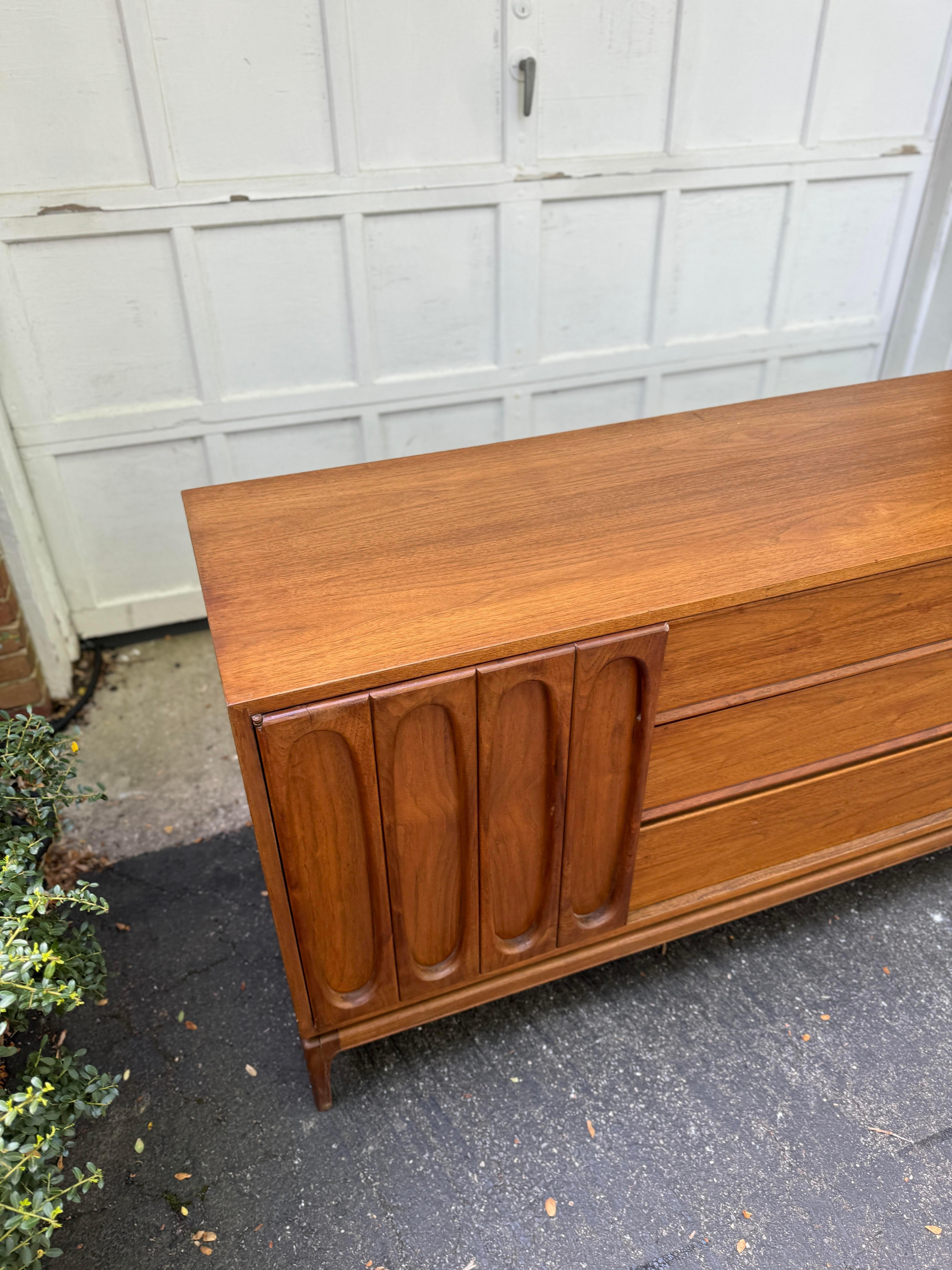 American 1960s Mid Century Modern Sculptural Walnut Dresser Credenza For Sale