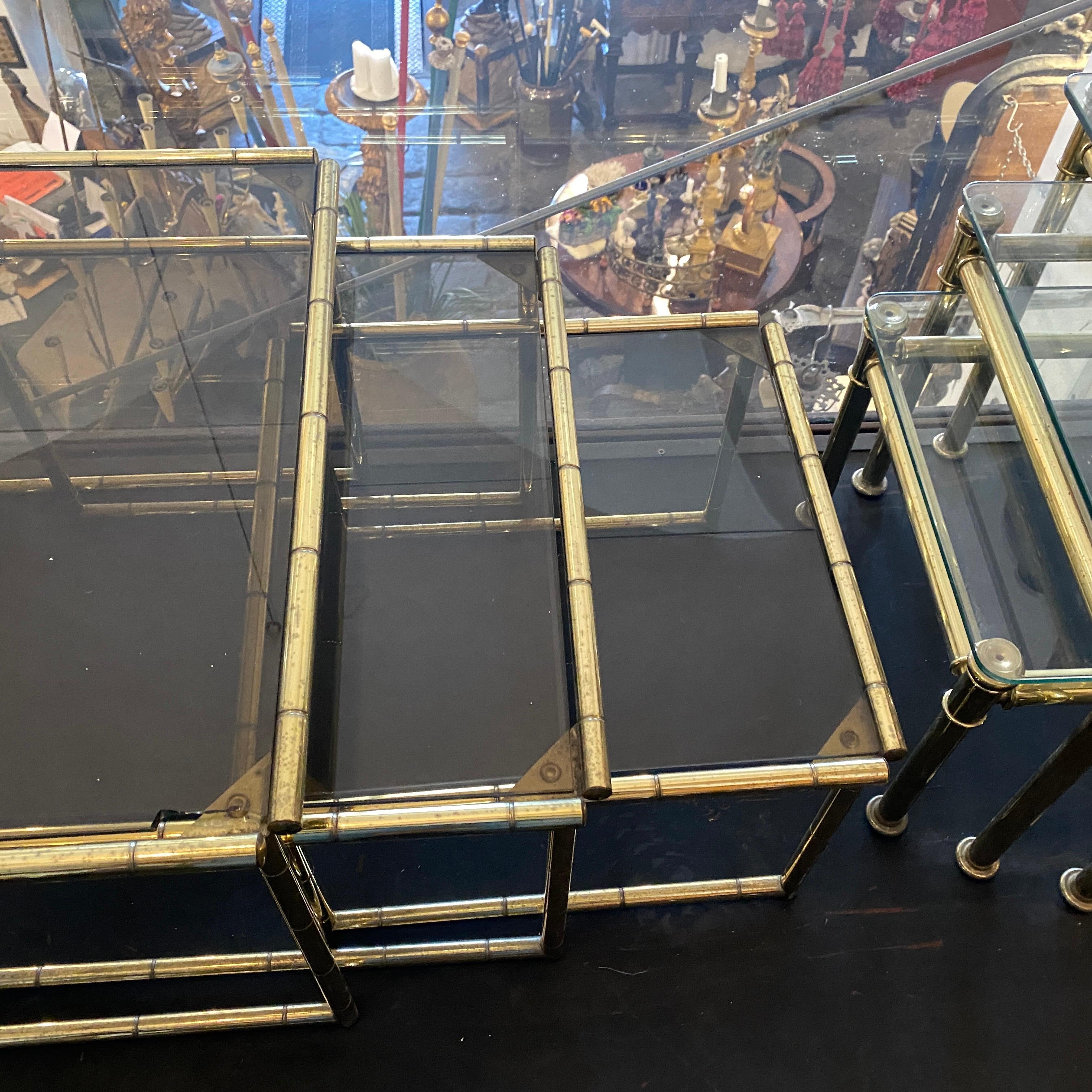 1960s Mid-Century Modern Set of Three Brass and Glass Italian Nesting Tables 5