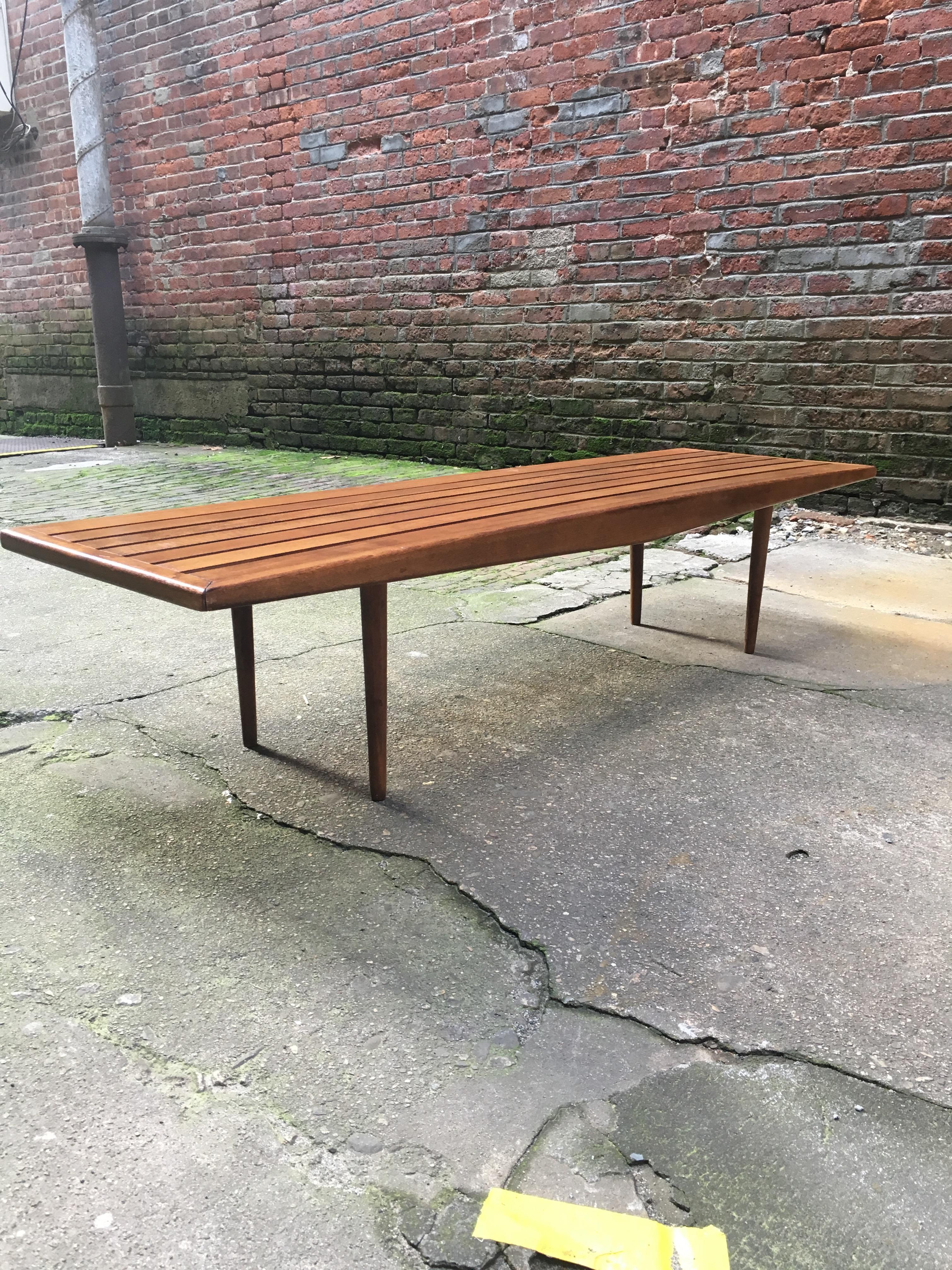 mid century modern slatted bench
