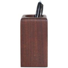 1960s Mid-Century Modern Sleek Walnut Wood Desktop Pencil Pen Holder DAPCO Italy