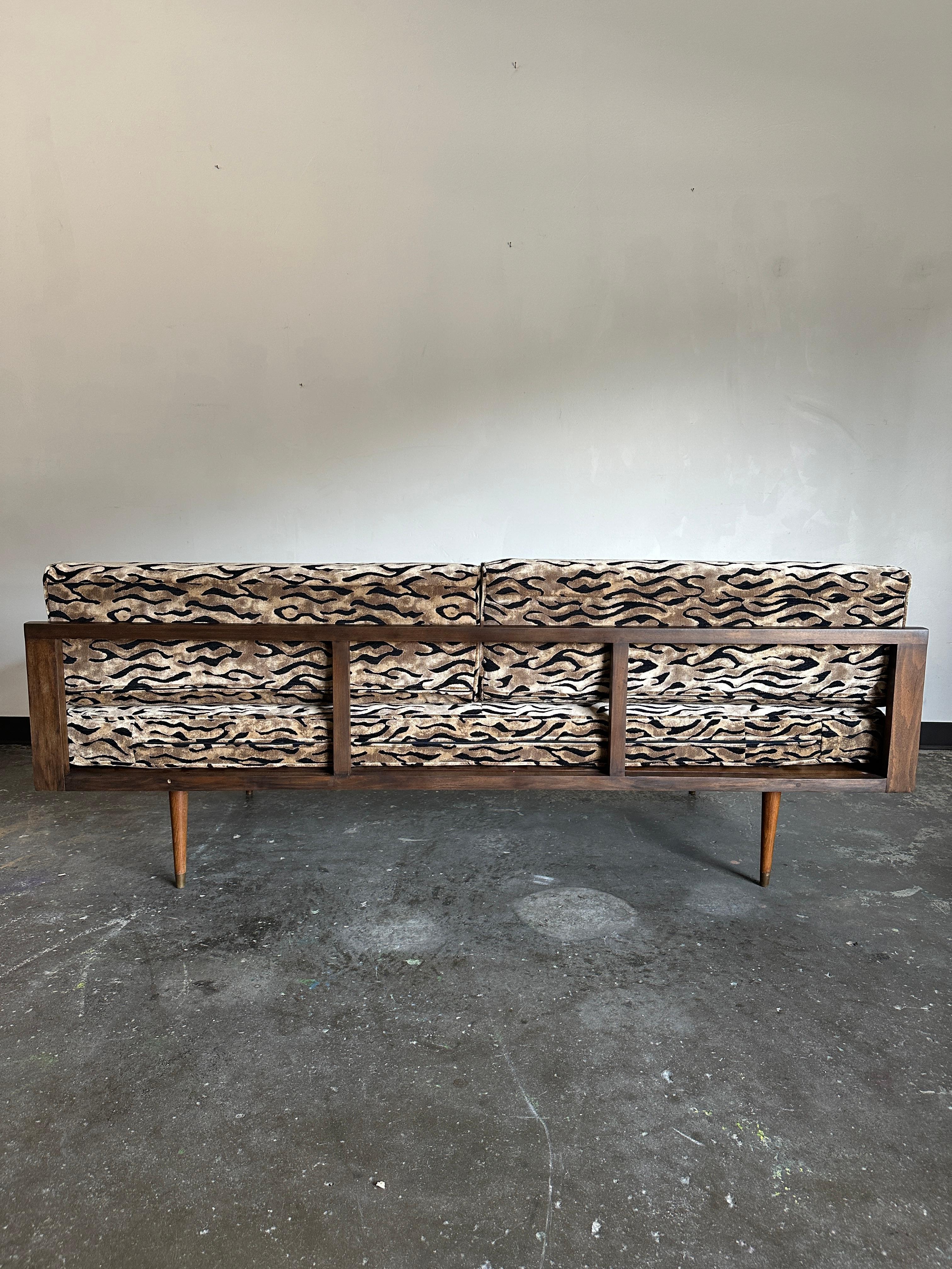 Walnut 1960s Mid Century Modern Sofa with Wood Frame