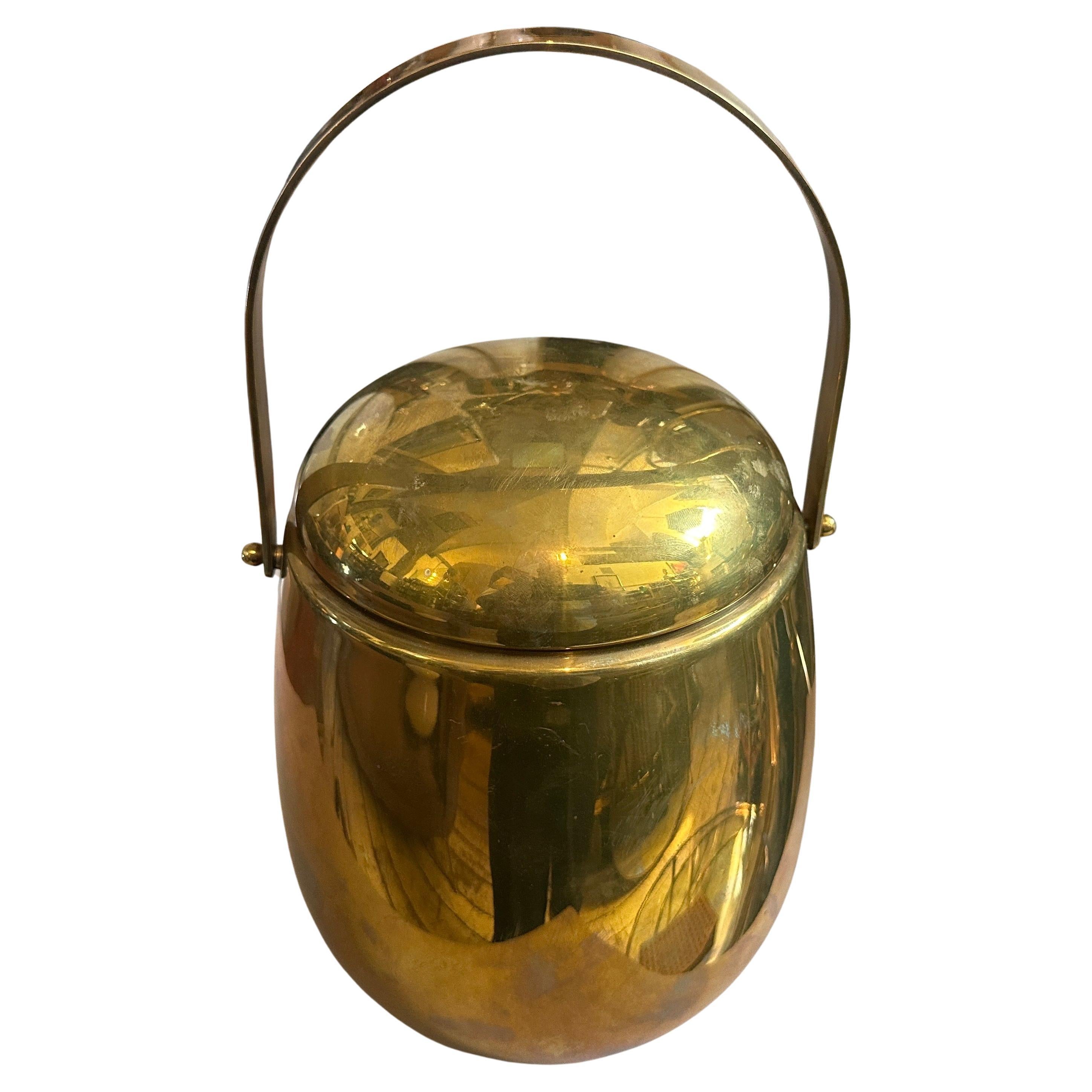 1960s Mid-Century Modern Solid Brass Italian Ice Bucket