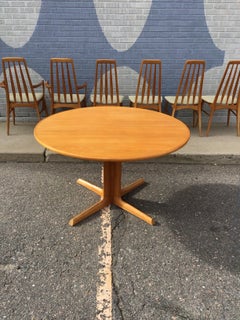 1960's Mid-century Modern Solid Teak Dining Set, 2 Leaves with 6 Chairs