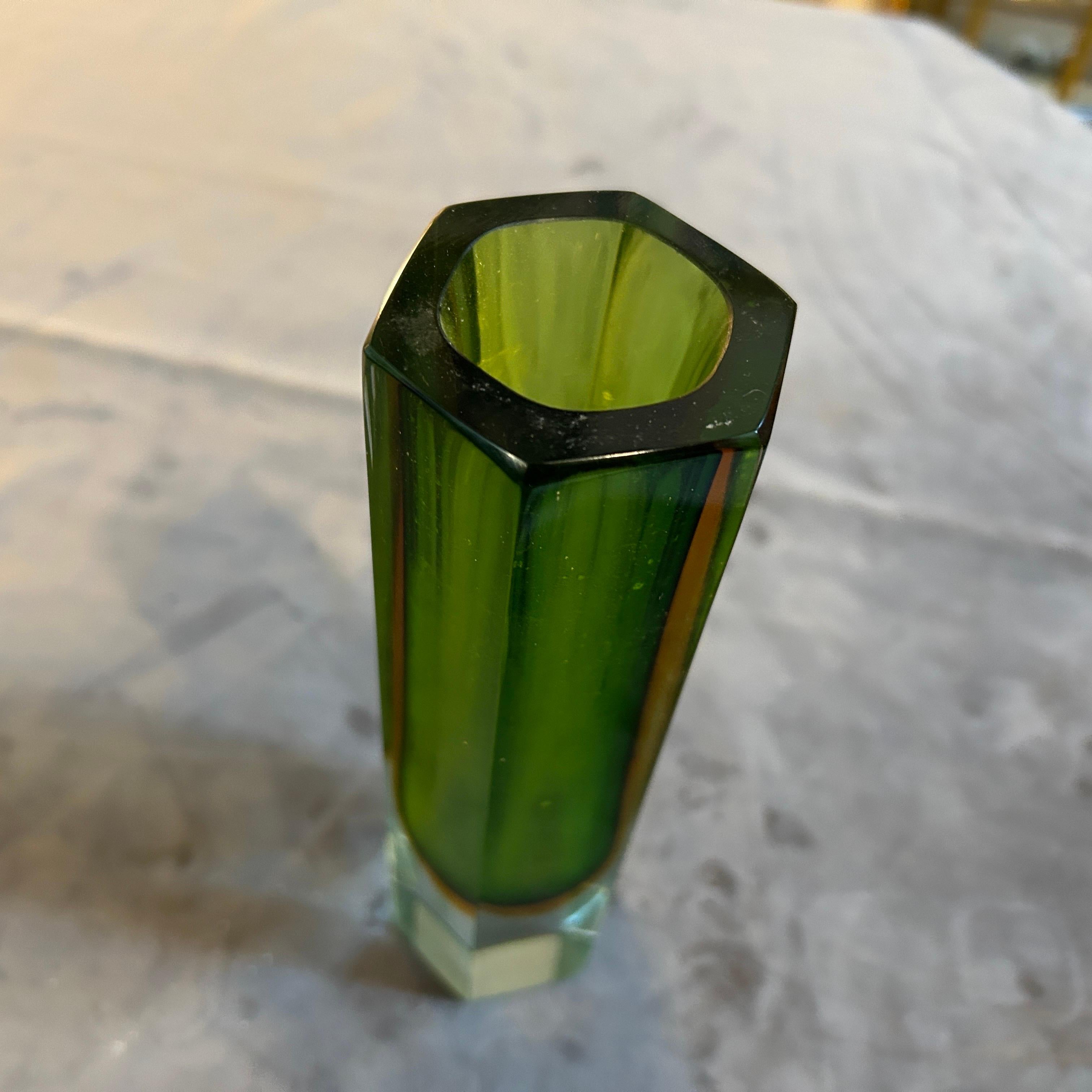 Italian 1960s Mid-Century Modern Sommerso Murano Glass Hexagonal Vase by Mandruzzato For Sale