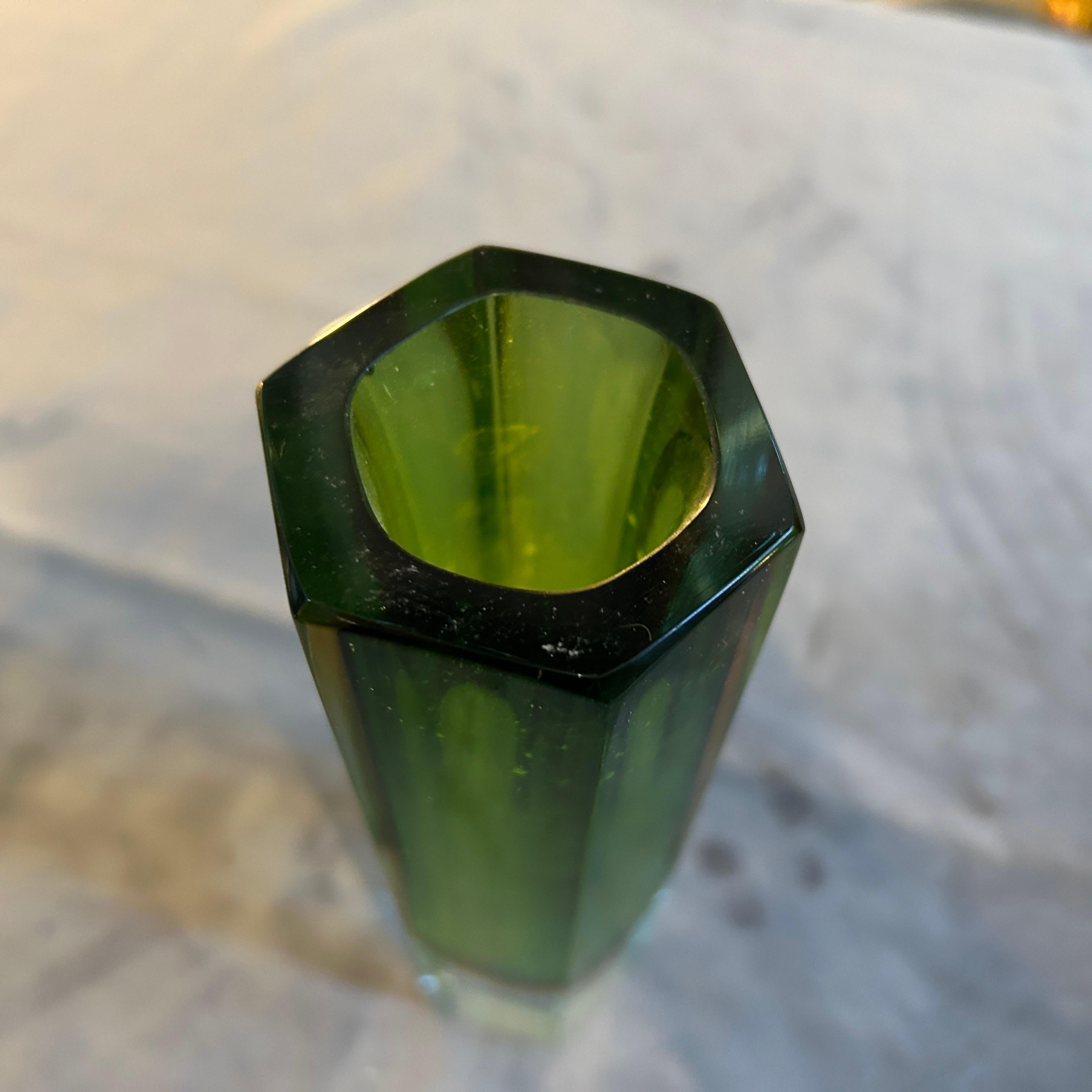 1960s Mid-Century Modern Sommerso Murano Glass Hexagonal Vase by Mandruzzato For Sale 1