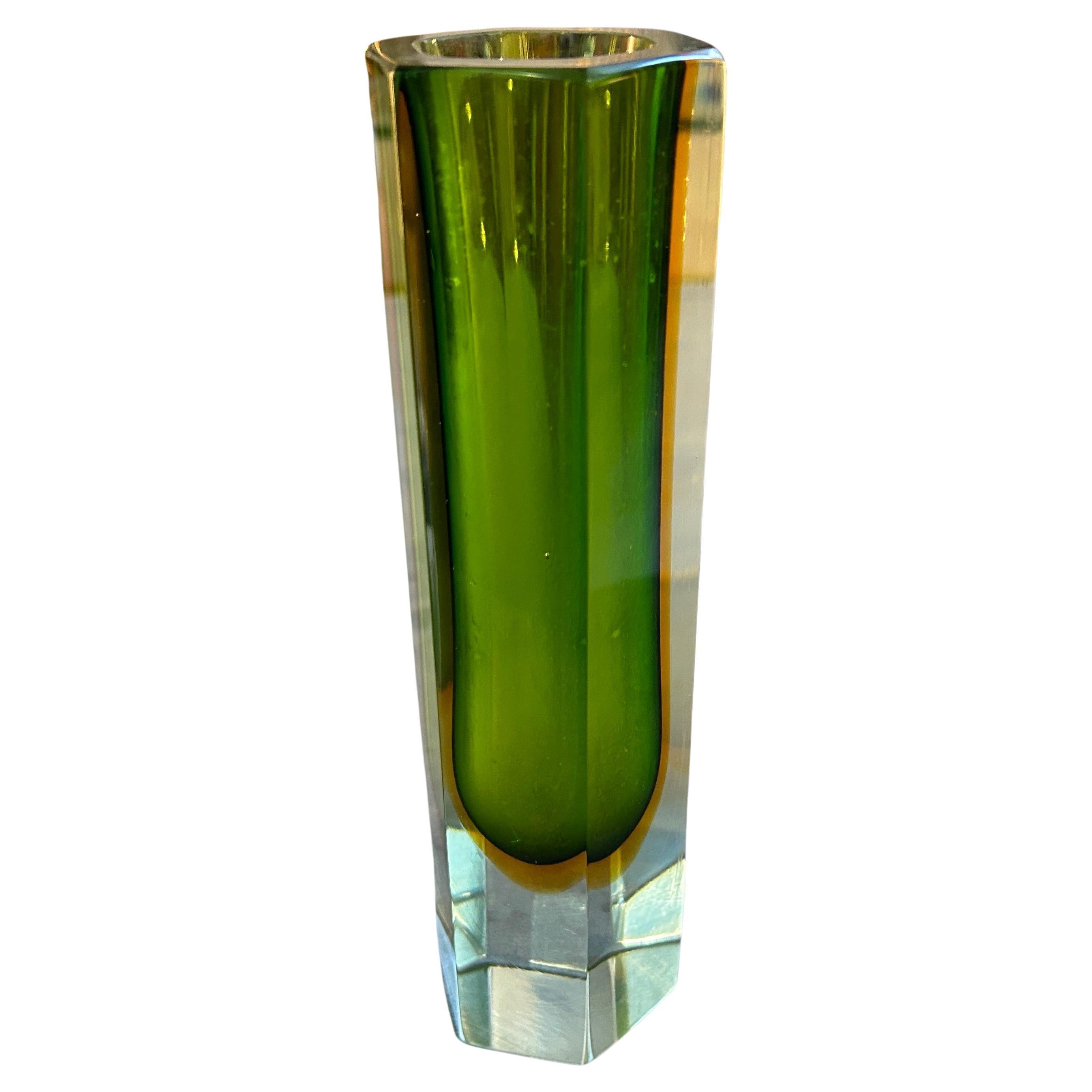 1960s Mid-Century Modern Sommerso Murano Glass Hexagonal Vase by Mandruzzato For Sale