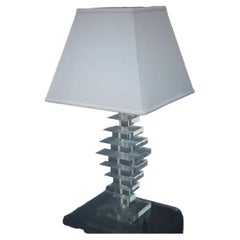 1960's Mid Century Modern Stacked Lucite Table Lamp with Shade - High Quality