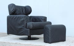 1960s Mid-Century Modern Swivel Italian Leather Club Chair and Ottoman