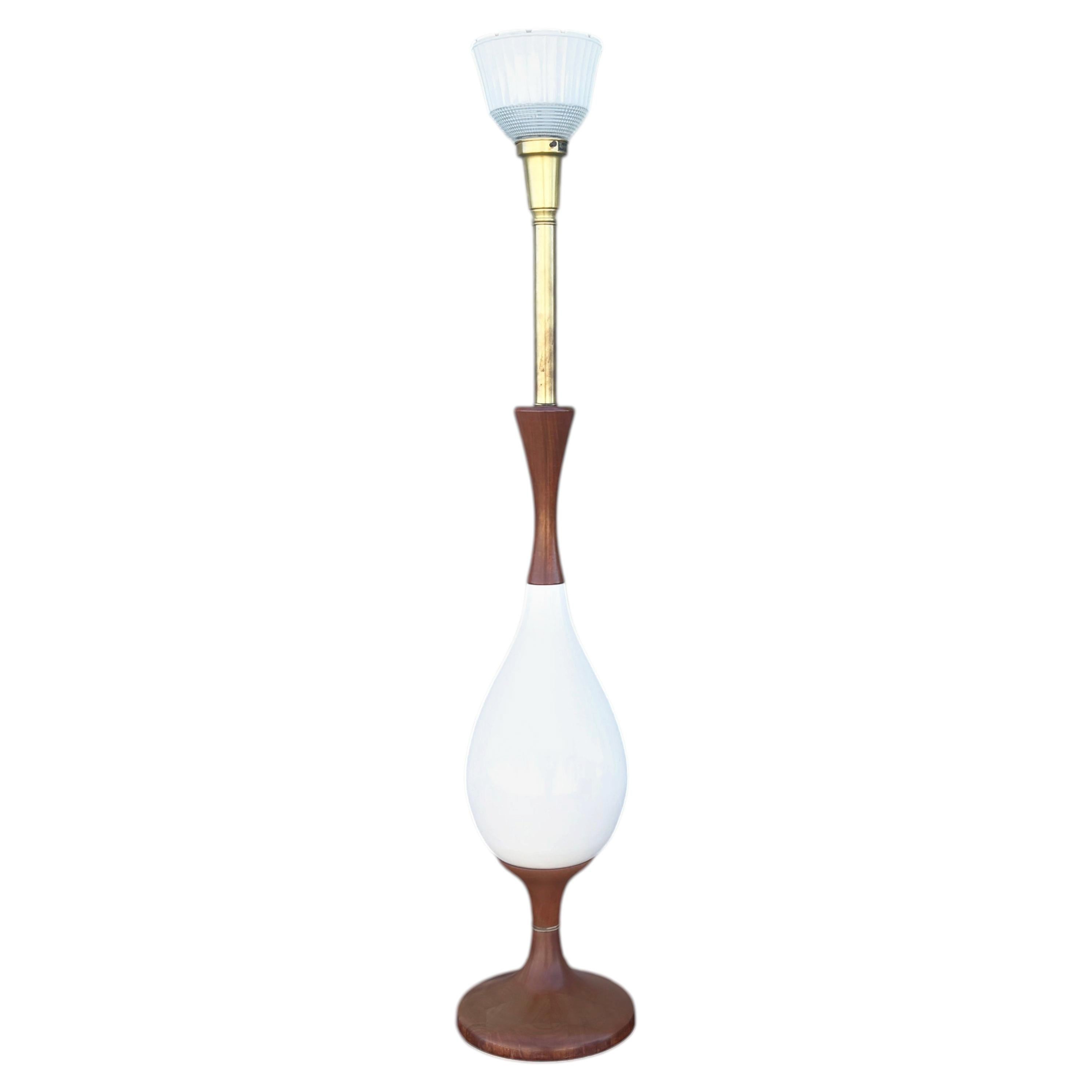 1960s Mid-Century Modern Tall Sculptural Walnut & Ceramic Table Lamp