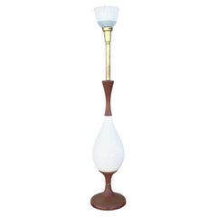 1960s Mid-Century Modern Tall Sculptural Walnut & Ceramic Table Lamp