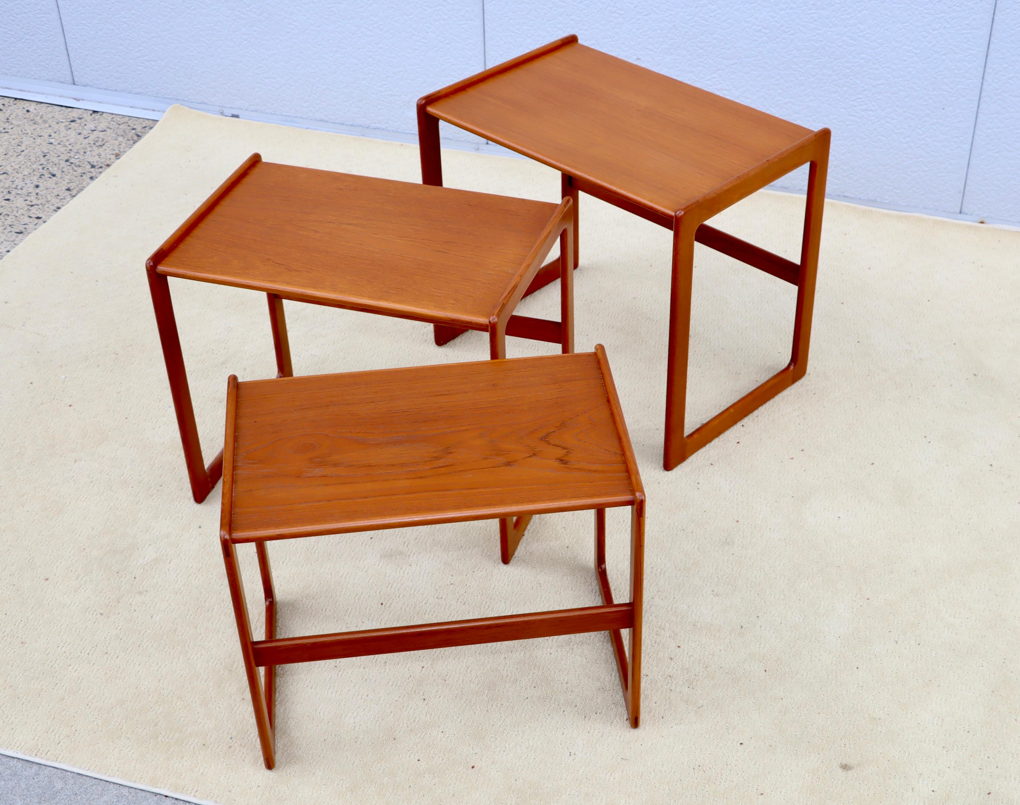 1960's Mid-Century Modern Teak Danish Nesting Tables For Sale 7