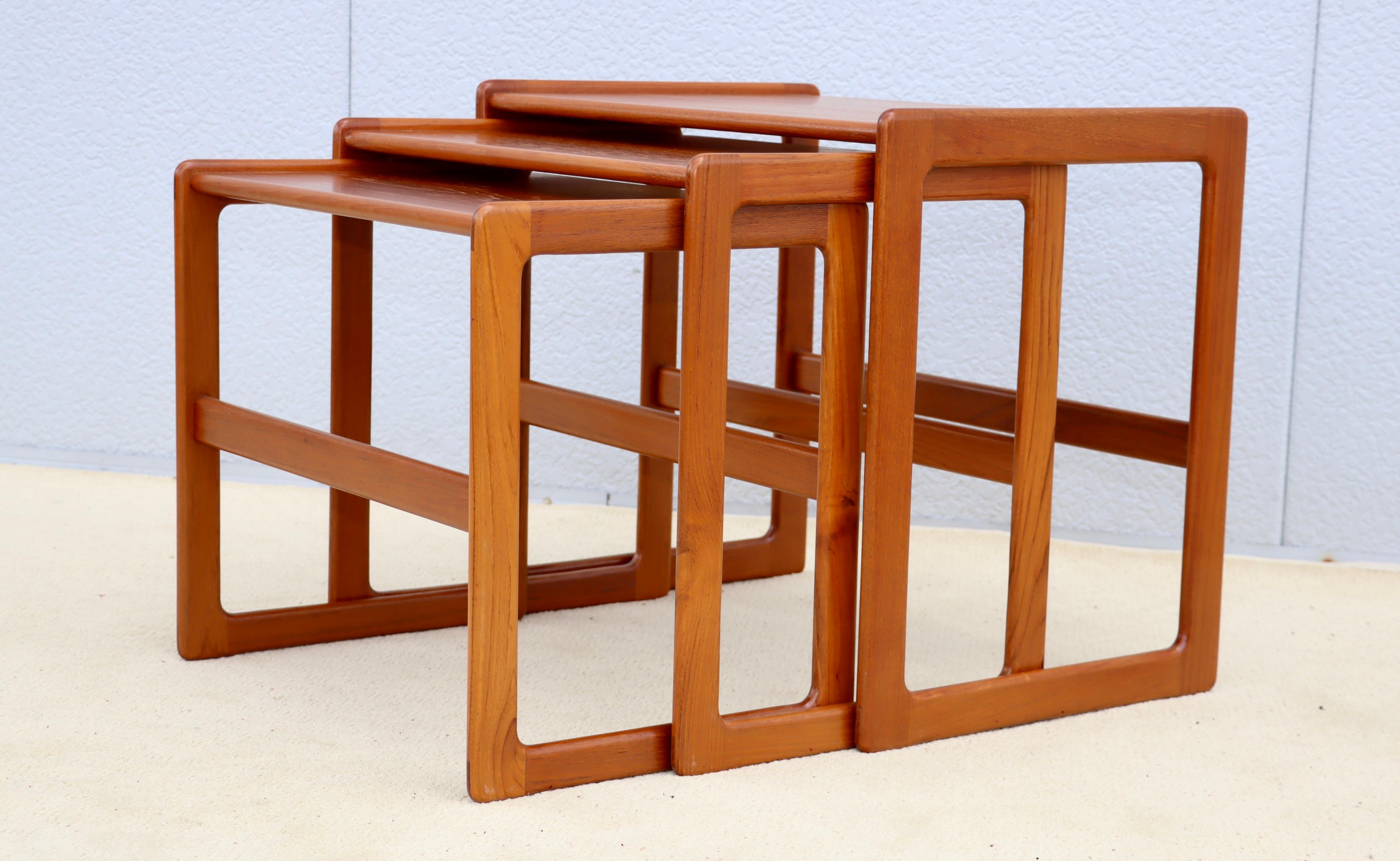 1960's Mid-Century Modern Teak Danish Nesting Tables For Sale 3