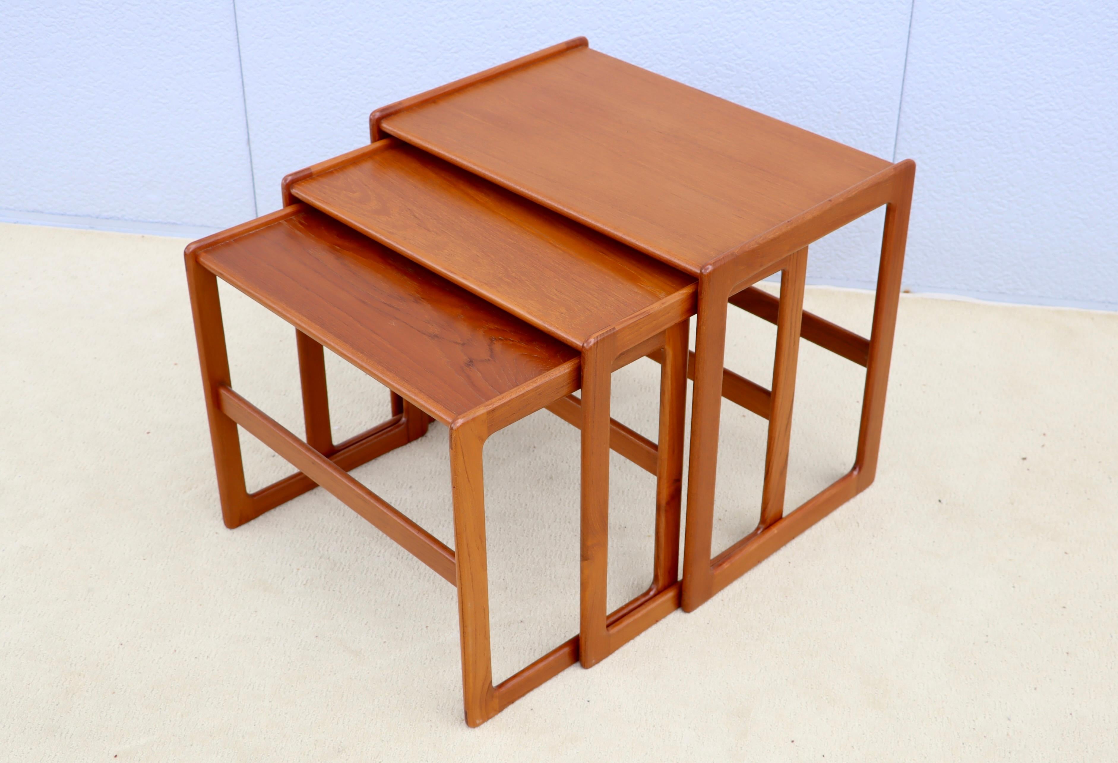1960's Mid-Century Modern Teak Danish Nesting Tables For Sale 4